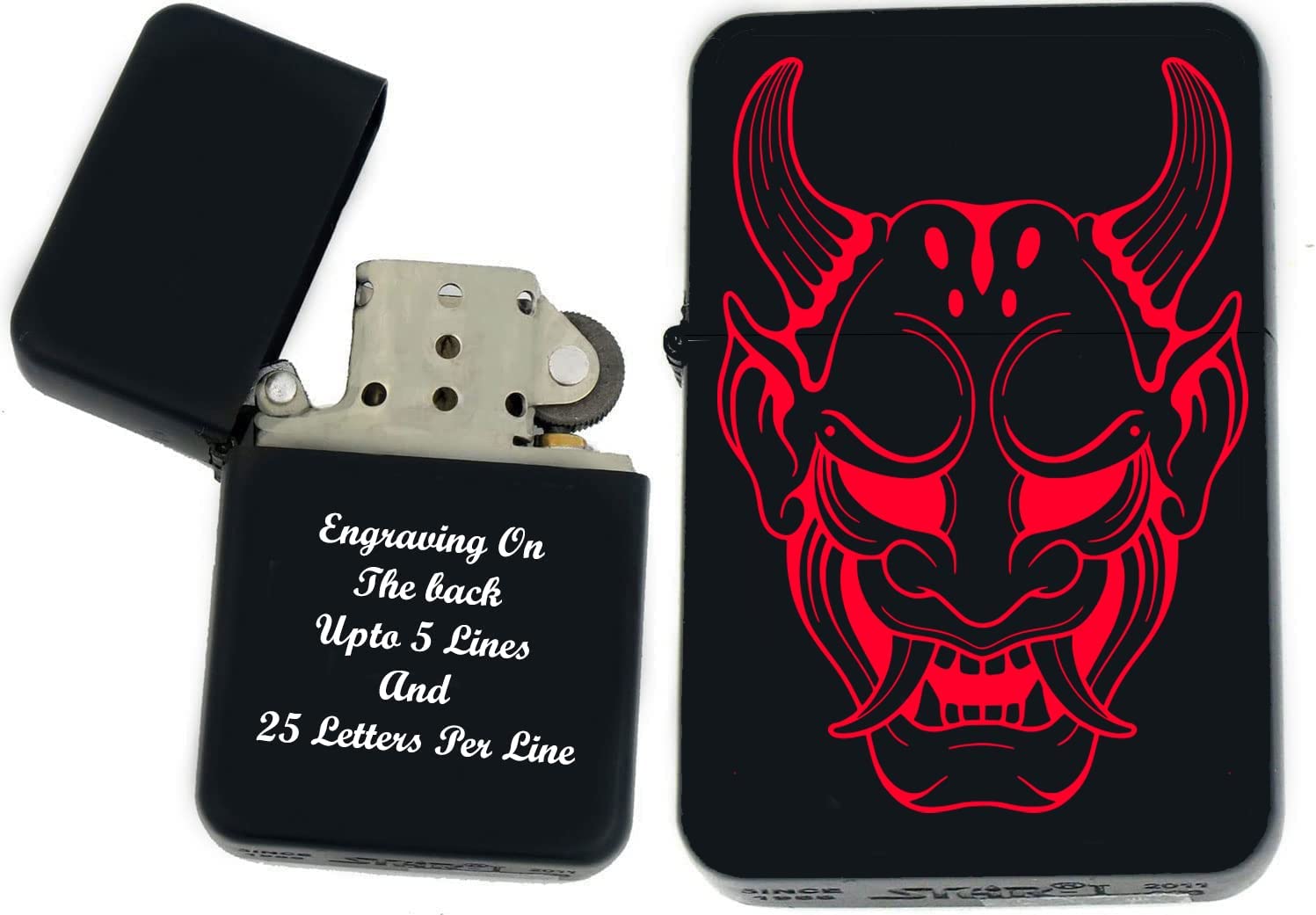 GIFTS INFINITY-Personalized Japanese Mask Oni Demon Kabuki Lighters–Black Matt(S-17)