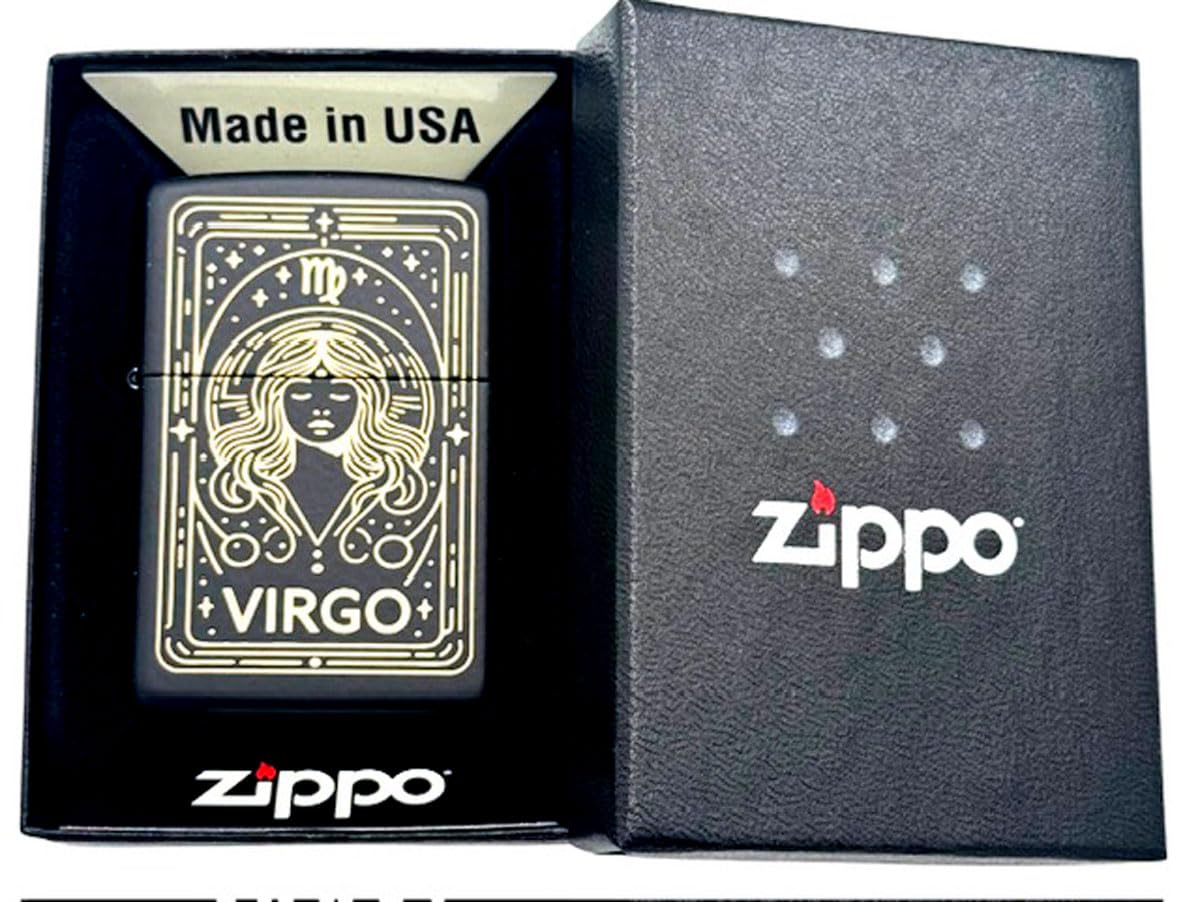 Zippo Lighter - Personalized Custom Message Engraved on Backside Fireworks and Flag Gold (Virgo)