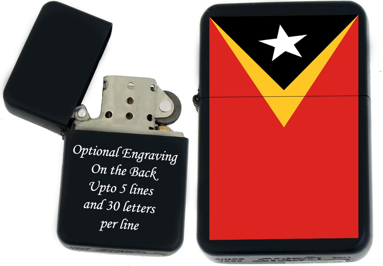 Flags of The World Nations UV Printed Windproof Oil Lighter - Personalized Custom Engraving on The Back P -T (Timor-Leste) - Christmas, Halloween & Valentines Day Gift