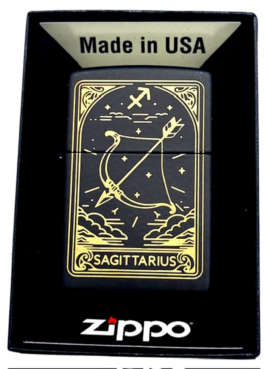 Zippo Lighter - Personalized Custom Message Engraved on Backside Fireworks and Flag Gold (Sagittarius)