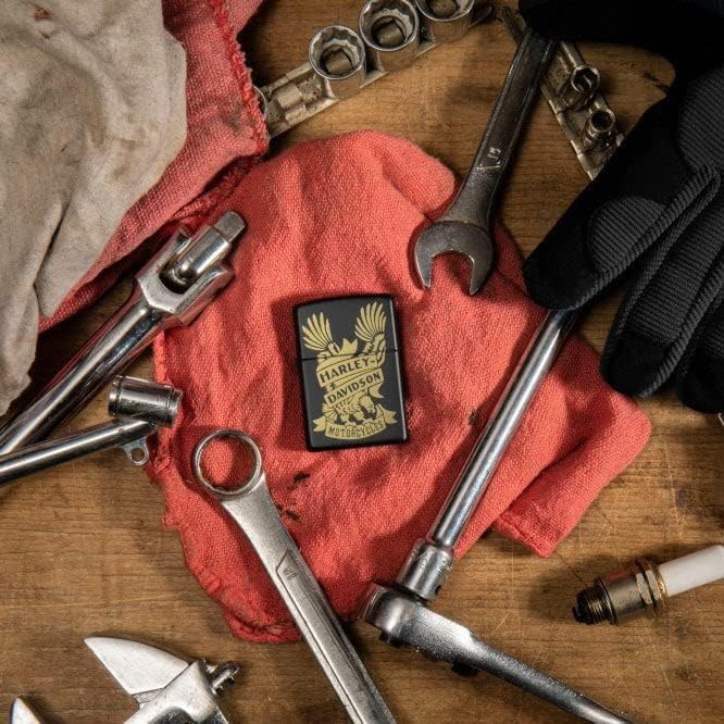 Personalized Zippo Lighter Black Matt Retro- Inspired Harley Davidson 49826