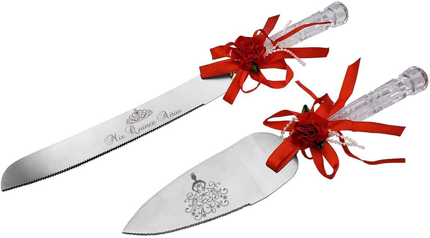 GIFTS INFINITY - Mis Quince Anos Sweet Cake Cutter, Clear Crystal Plastic Handle