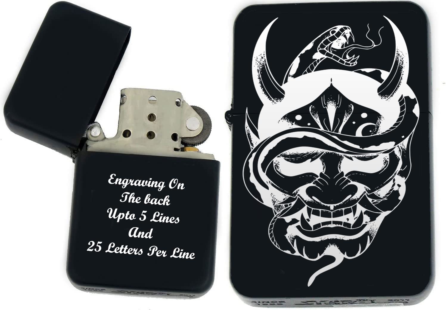 GIFTS INFINITY-Personalized Japanese Mask Oni Demon Kabuki Lighters–Black Matt(S-13)