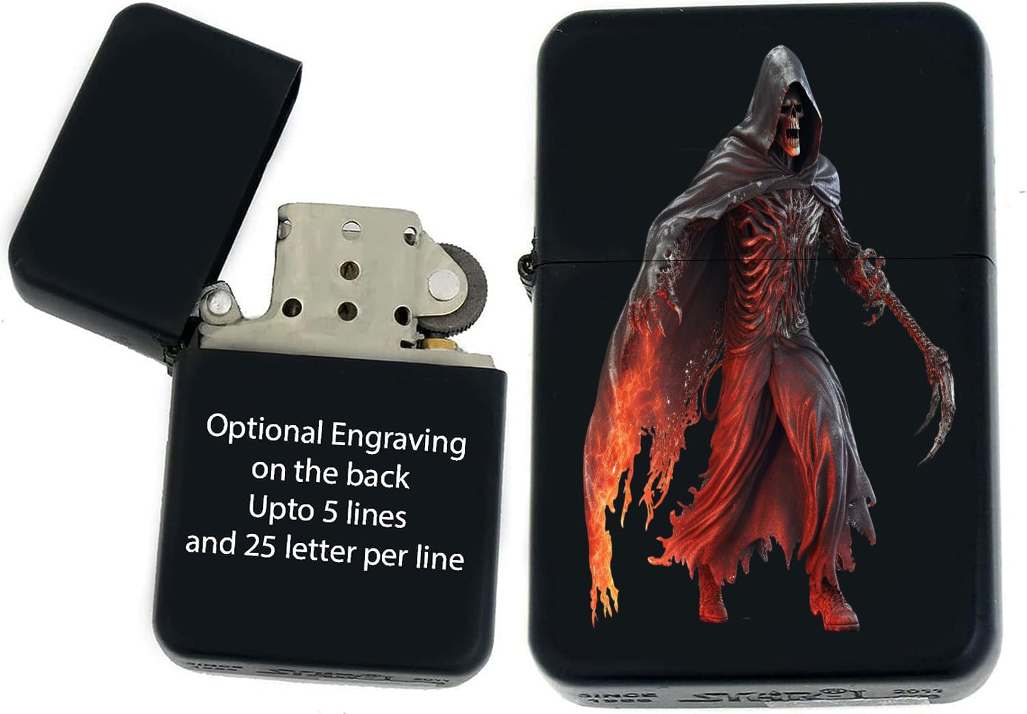 Personalizied Custom Grim Reaper - Unique Collectible s Infinity Color UV Black Matt Windproof Lighters! (RP-20) - Christmas, Halloween & Valentines Day Gift
