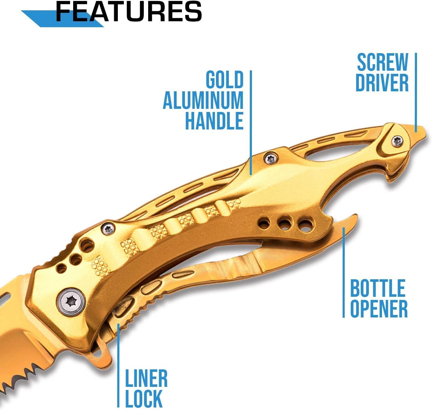 GIFTS INFINITY - Personalized Blue Steel Laser Engraved Pocket Knife - Gold, Pack 1