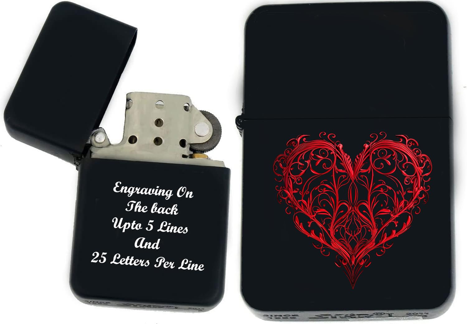 RED Hearts Love UV Printed Windproof Oil Lighter - Personalized Custom Internal Engraving (Heart-29) - Christmas, Halloween & Valentines Day Gift