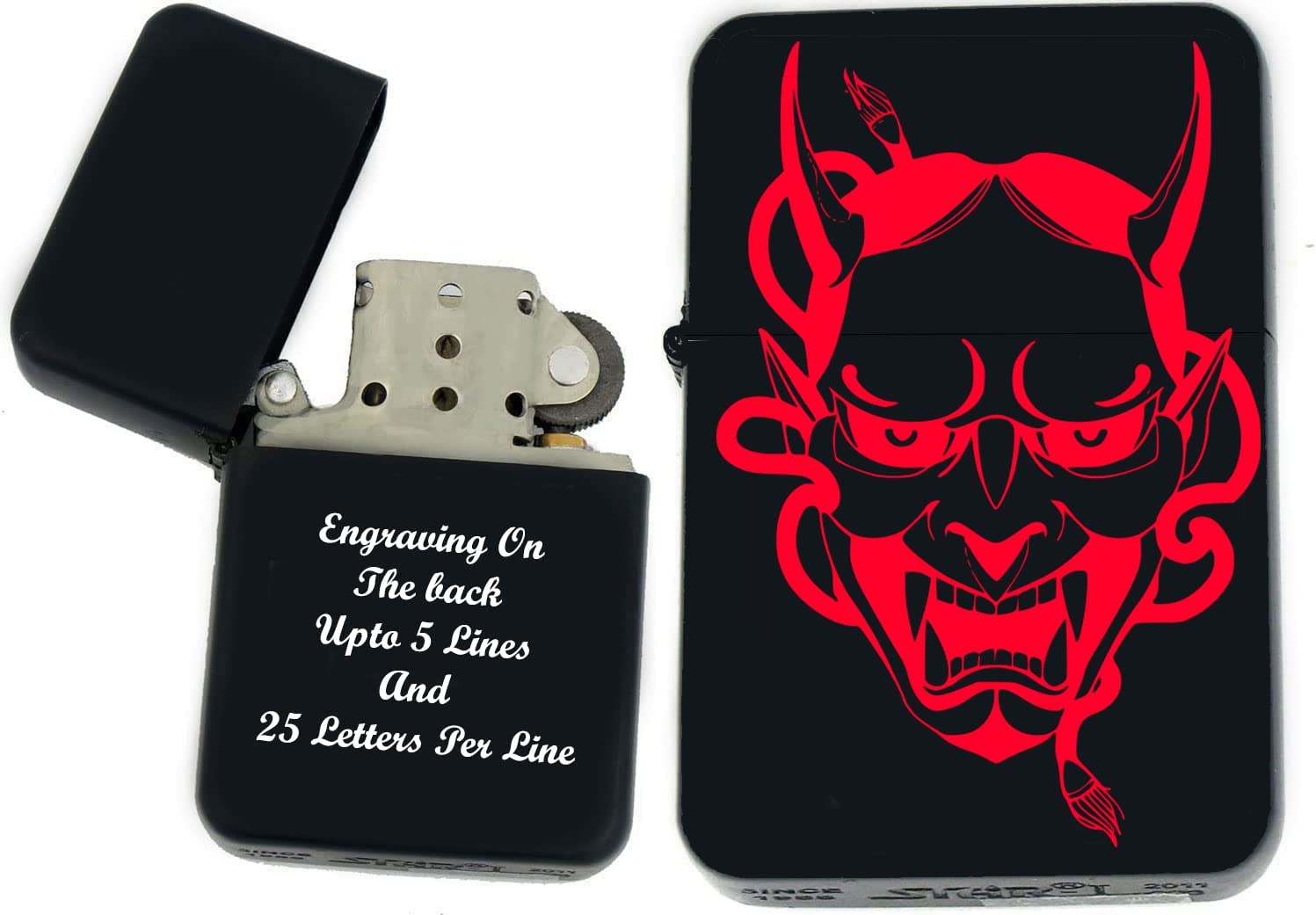 GIFTS INFINITY-Personalized Japanese Mask Oni Demon Kabuki Lighters–Black Matt(S-18)