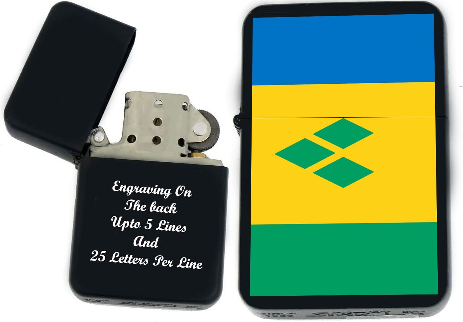 Flags of The World Nations UV Printed Windproof Oil Lighter - Personalized Custom Engraving on The Back P -T (Saint-Vincent-and-The-Grenadines) - Christmas, Halloween & Valentines Day Gift