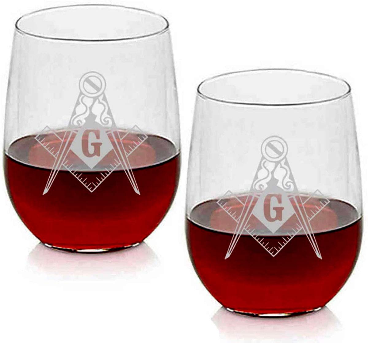 GIFTS INFINITY Customized Freemason Masonic All-Purpose 17 oz. Stemless Wine Glasses (2)