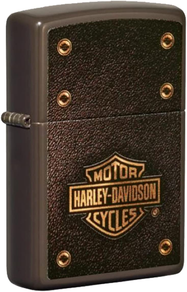 Zippo - Personalized Saddle Bag Design Lighter Brown Harley Davidson, Brown & Grey