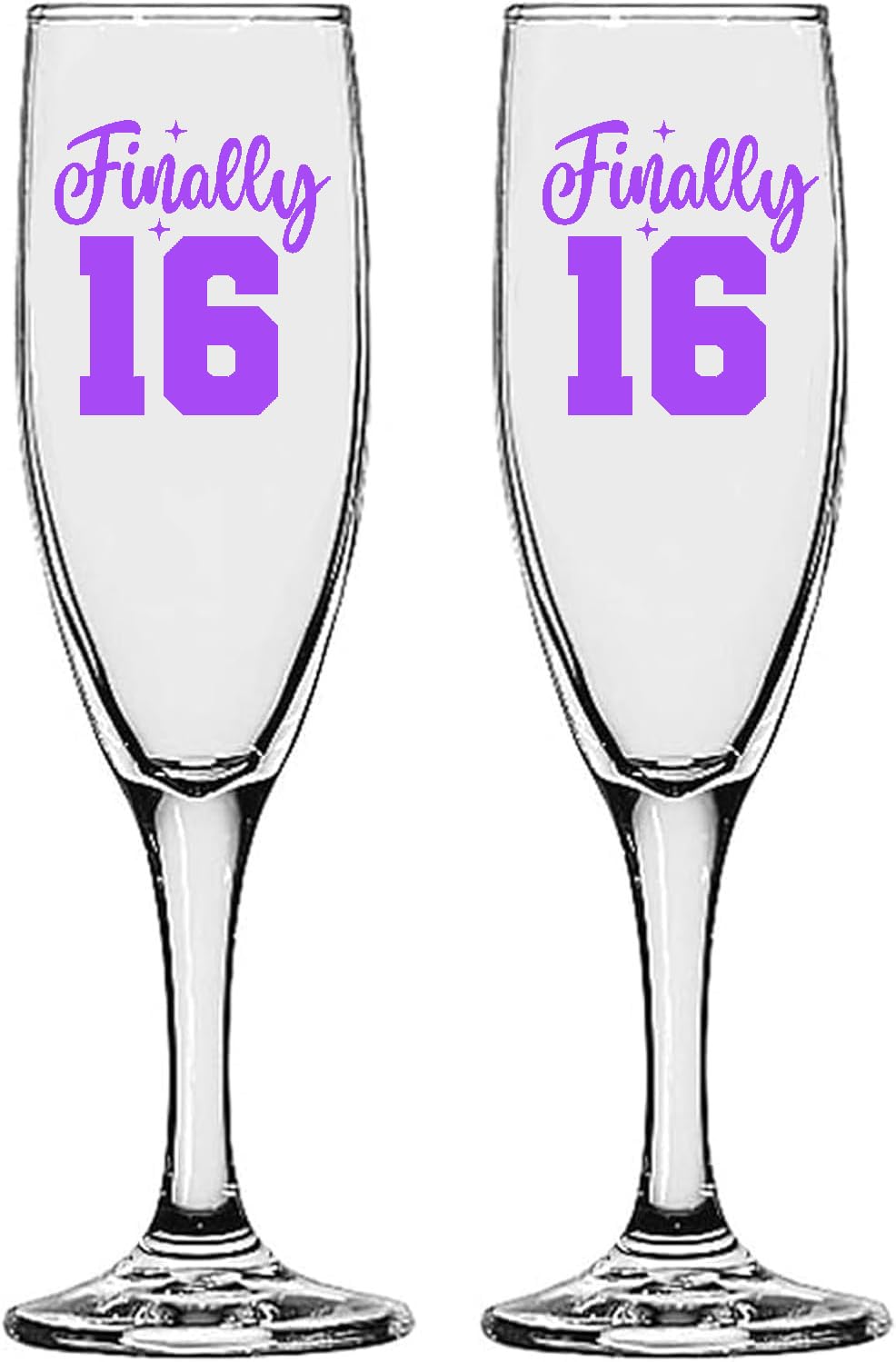 GIFTS INFINITY UV Printed Sweet Sixteen Champagne Flutes Set of 2 Toasting Glasses (SW-3PU)