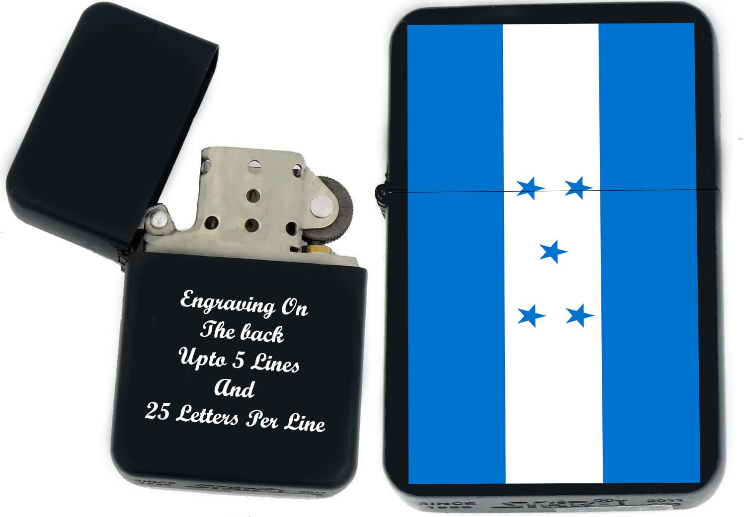 Flags of The World Nations UV Printed Windproof Oil Lighter - Personalized Custom Engraving on The Back C- (Honduras) - Christmas, Halloween & Valentines Day Gift