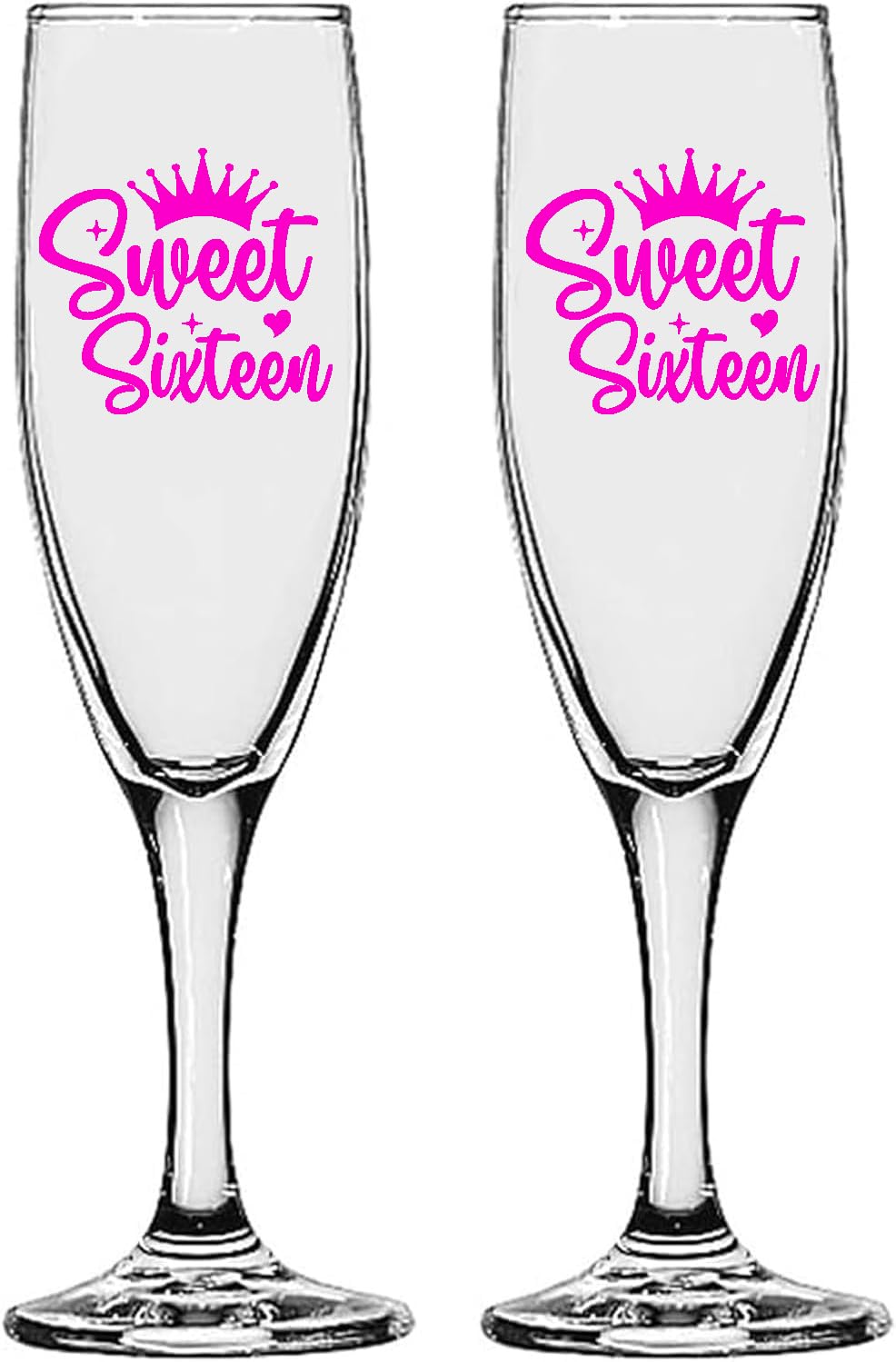 GIFTS INFINITY UV Printed Sweet Sixteen Champagne Flutes Set of 2 Toasting Glasses (SW-1PK)