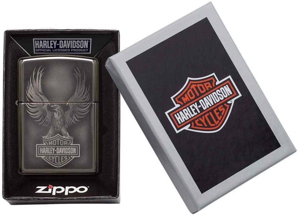 Zippo - Personalized Harley-Davidson Black Ice Lighter and Free Engraving - Black, Pack 1