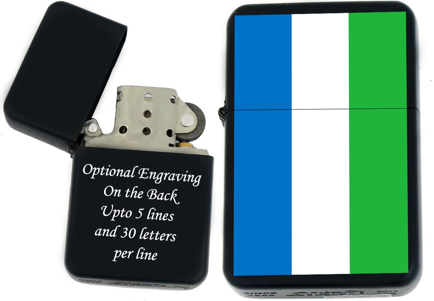 Flags of The World Nations UV Printed Windproof Oil Lighter - Personalized Custom Engraving on The Back P -T (Sierra-Leone) - Christmas, Halloween & Valentines Day Gift