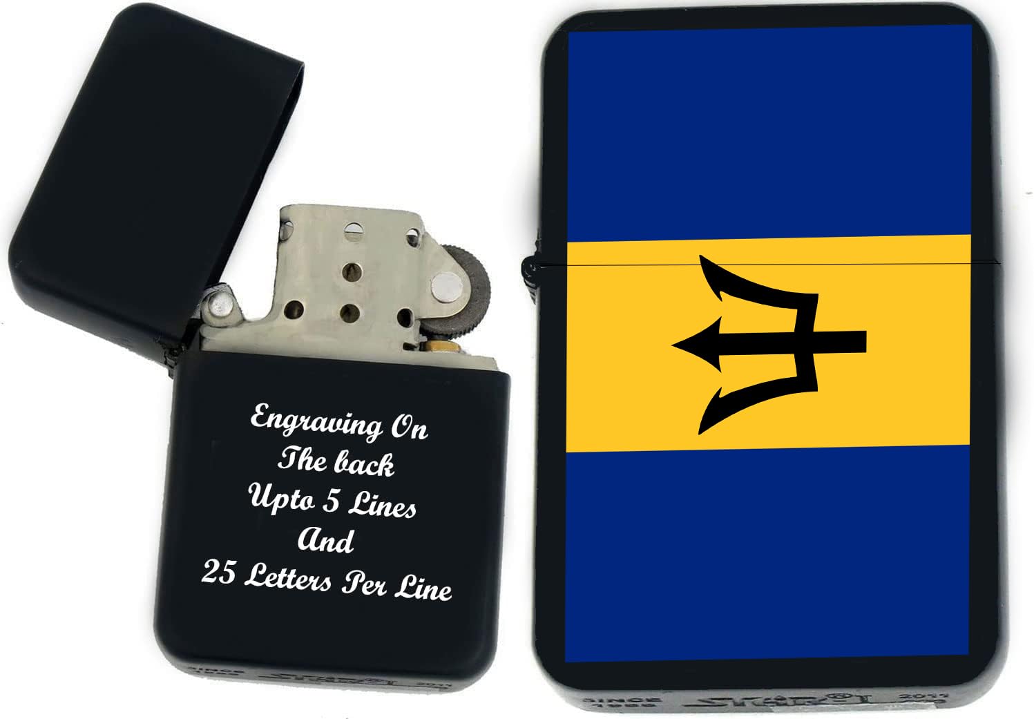Flags of The World Nations UV Printed Windproof Oil Lighter - Personalized Custom Engraving on The Back A - C (Barbados) - Christmas, Halloween & Valentines Day Gift
