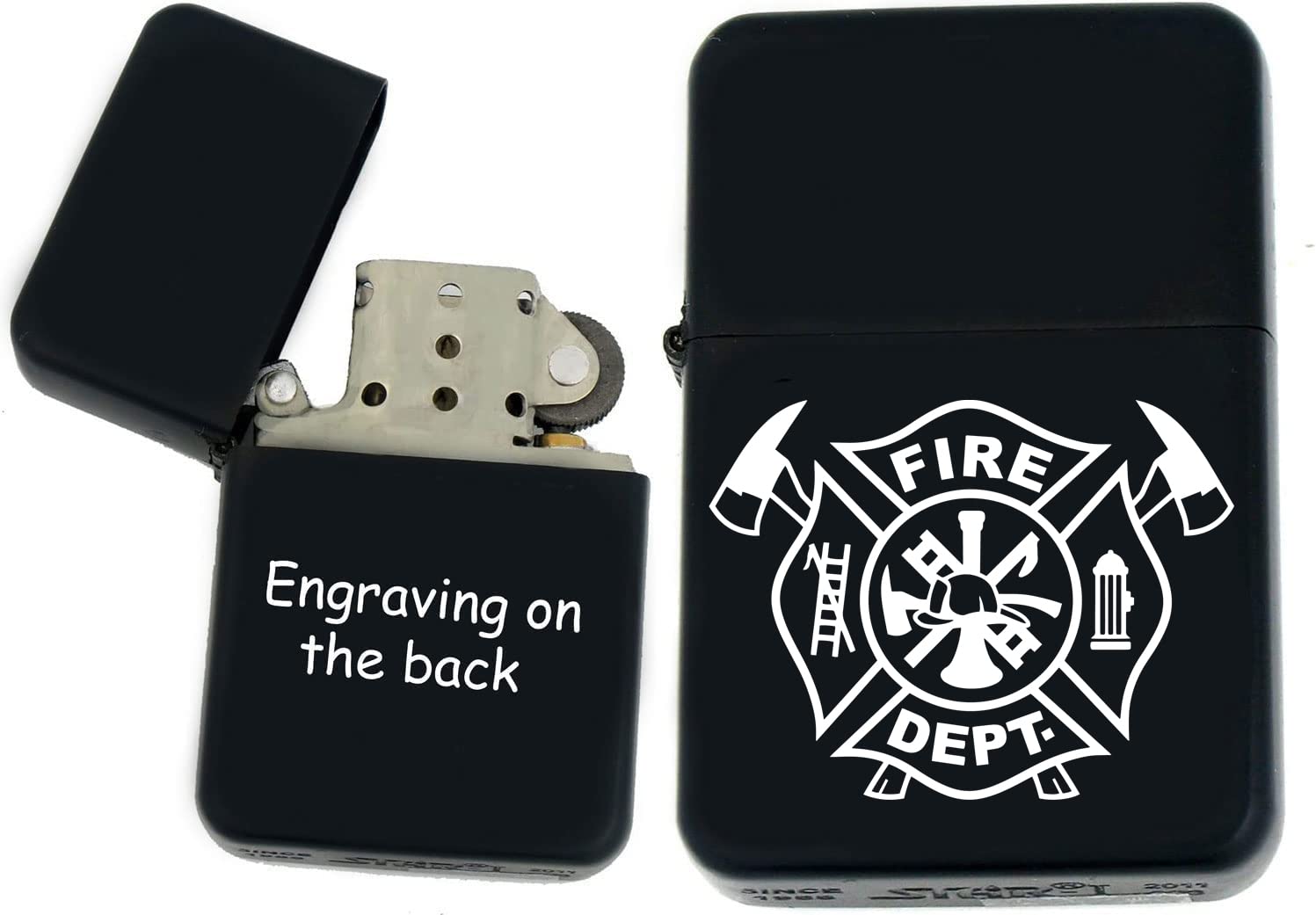 Personalized Windproof Fire Department, Fire Fighter, Fire Fighter Black Matt Lighter - Laser Engraving (Fire-1) - Christmas, Halloween & Valentines Day Gift