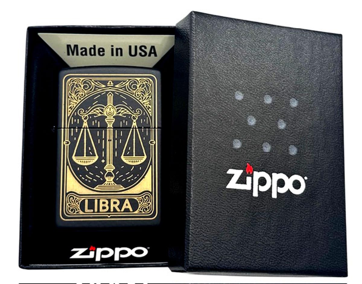 Zippo Lighter - Personalized Custom Message Engraved on Backside Zodiac, Horoscope Signs (Libra)