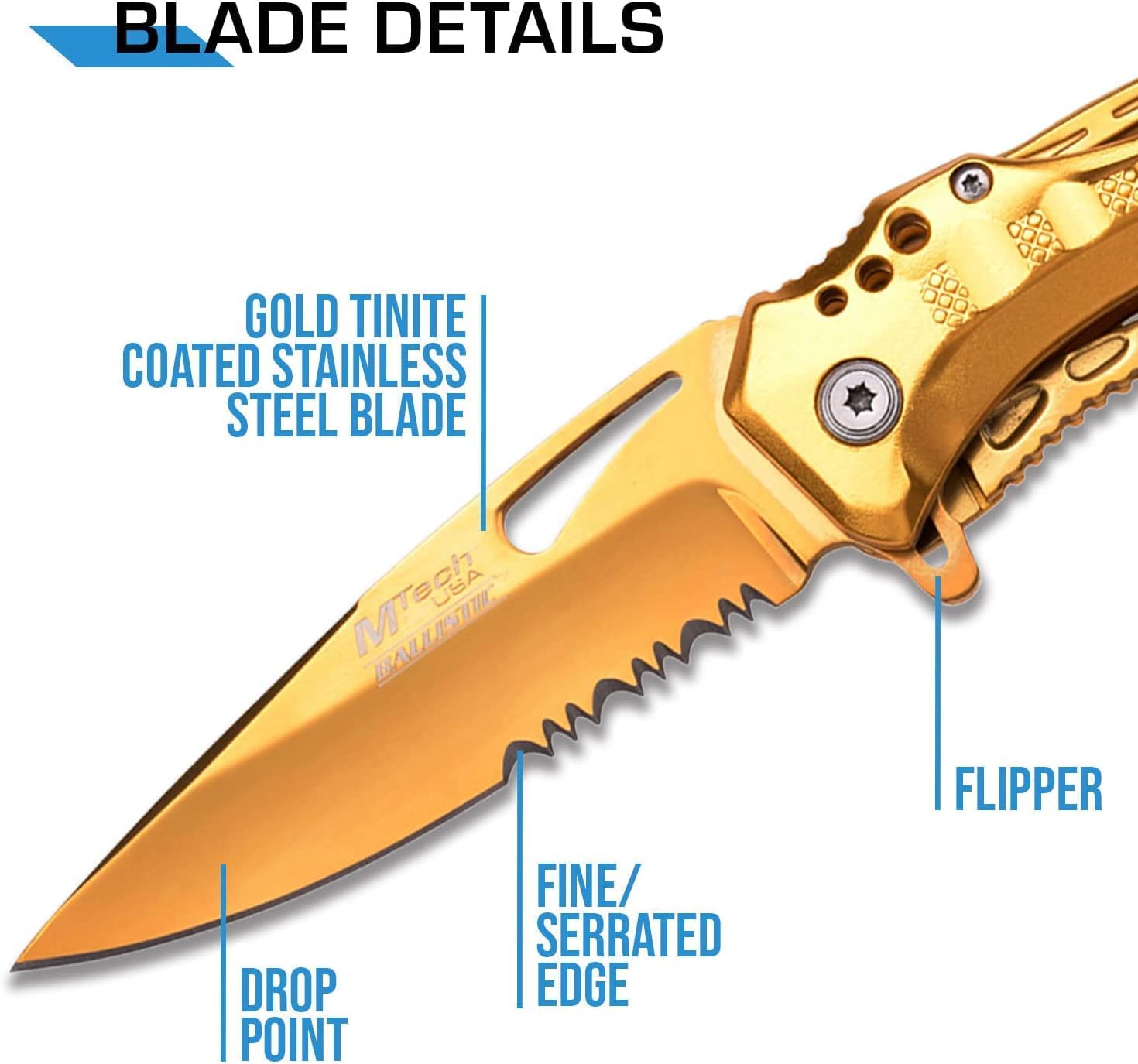 GIFTS INFINITY - Personalized Blue Steel Laser Engraved Pocket Knife - Gold, Pack 1