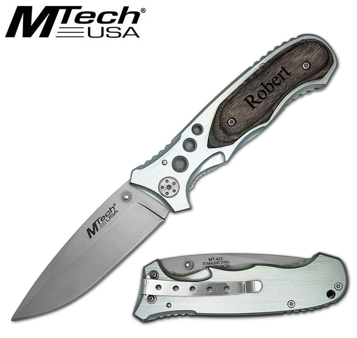 Personalized Laser Engraved Tactical Pocket Knife, Fathers Dad for Day, Groomsmen Gift, Graduation Gifts, Gifts for Men, (MT-423 GY)