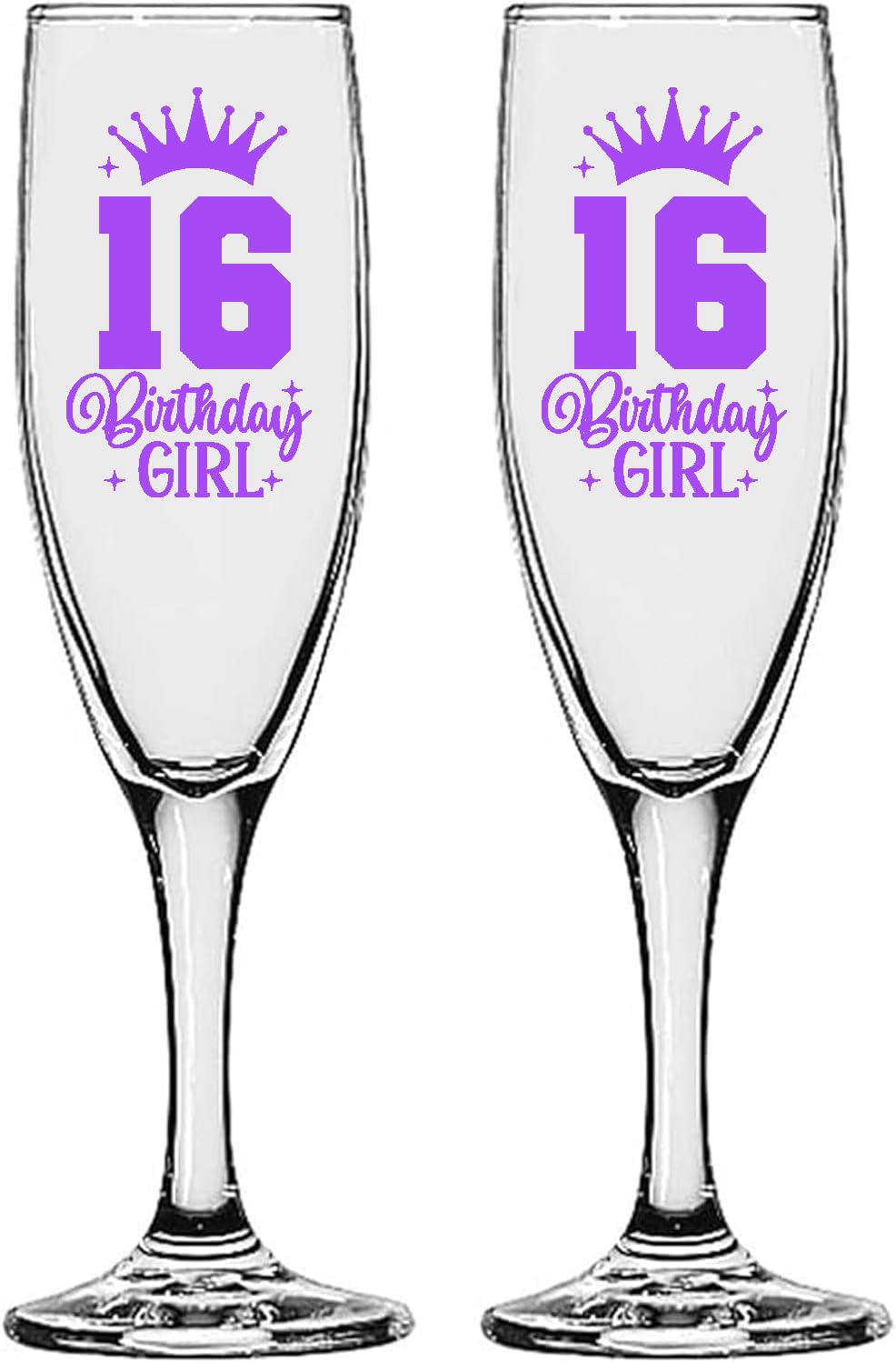 GIFTS INFINITY UV Printed Sweet Sixteen Champagne Flutes Set of 2 Toasting Glasses (SW-2PU)