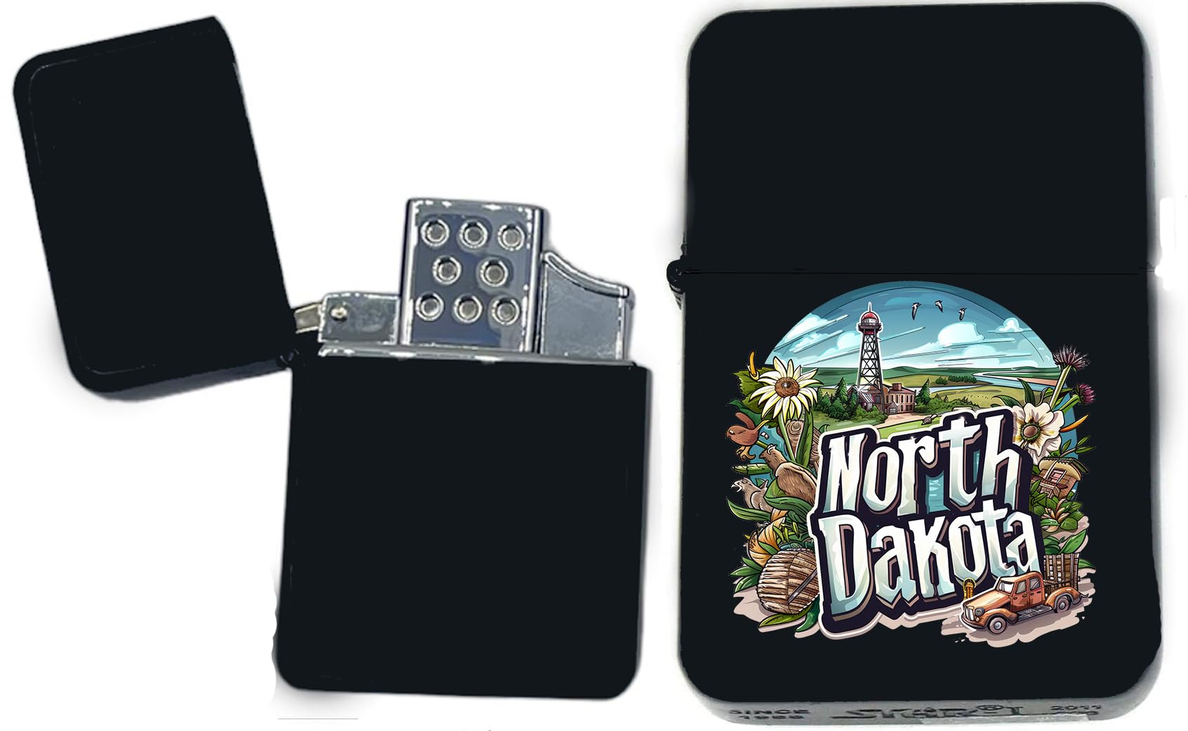 USA States Landmarks with Capitals Unique Collectible s Infinity Black Matt Tourch Lighters! (A-N) (North Dakota) - Christmas, Halloween & Valentines Day Gift