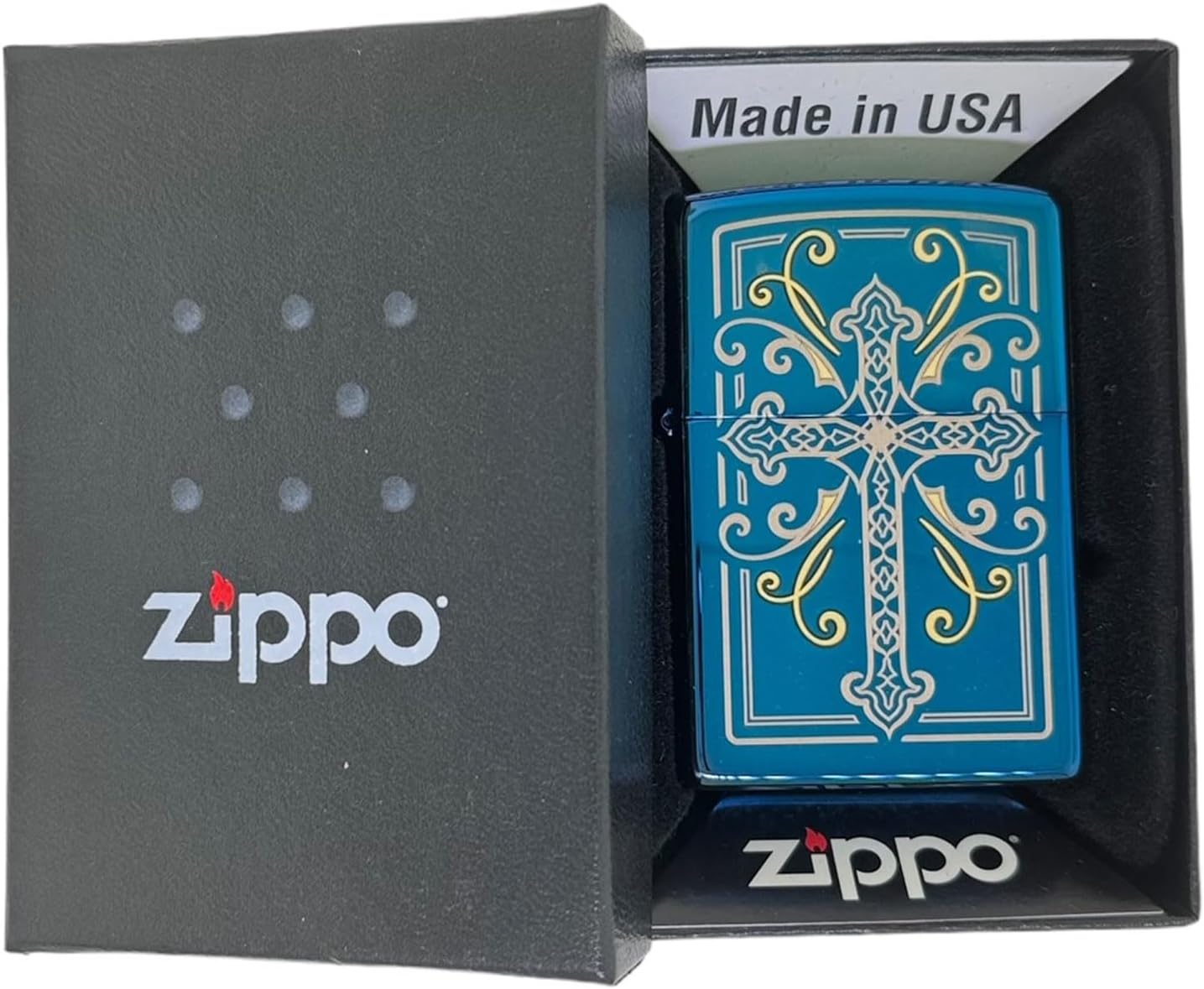 Personalized Zippo Elegant Cross Design Sapphire Classic Oil Windproof Lighter Free Engraving