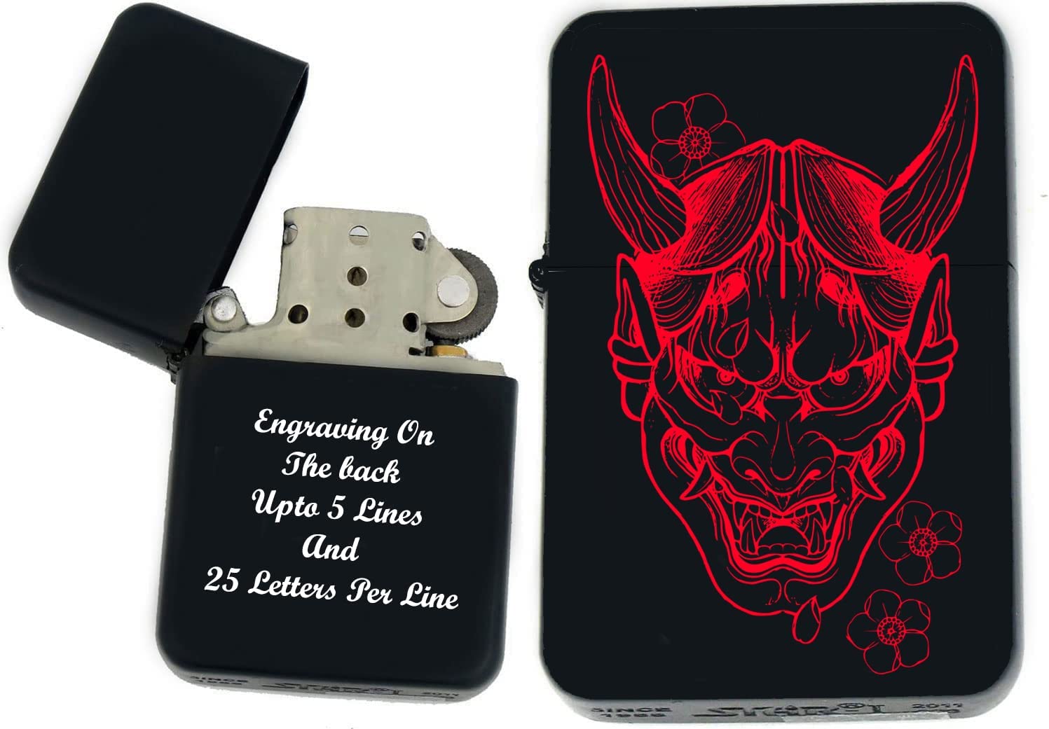 GIFTS INFINITY-Personalized Japanese Mask Oni Demon Kabuki Lighters–Black Matt(S-16)