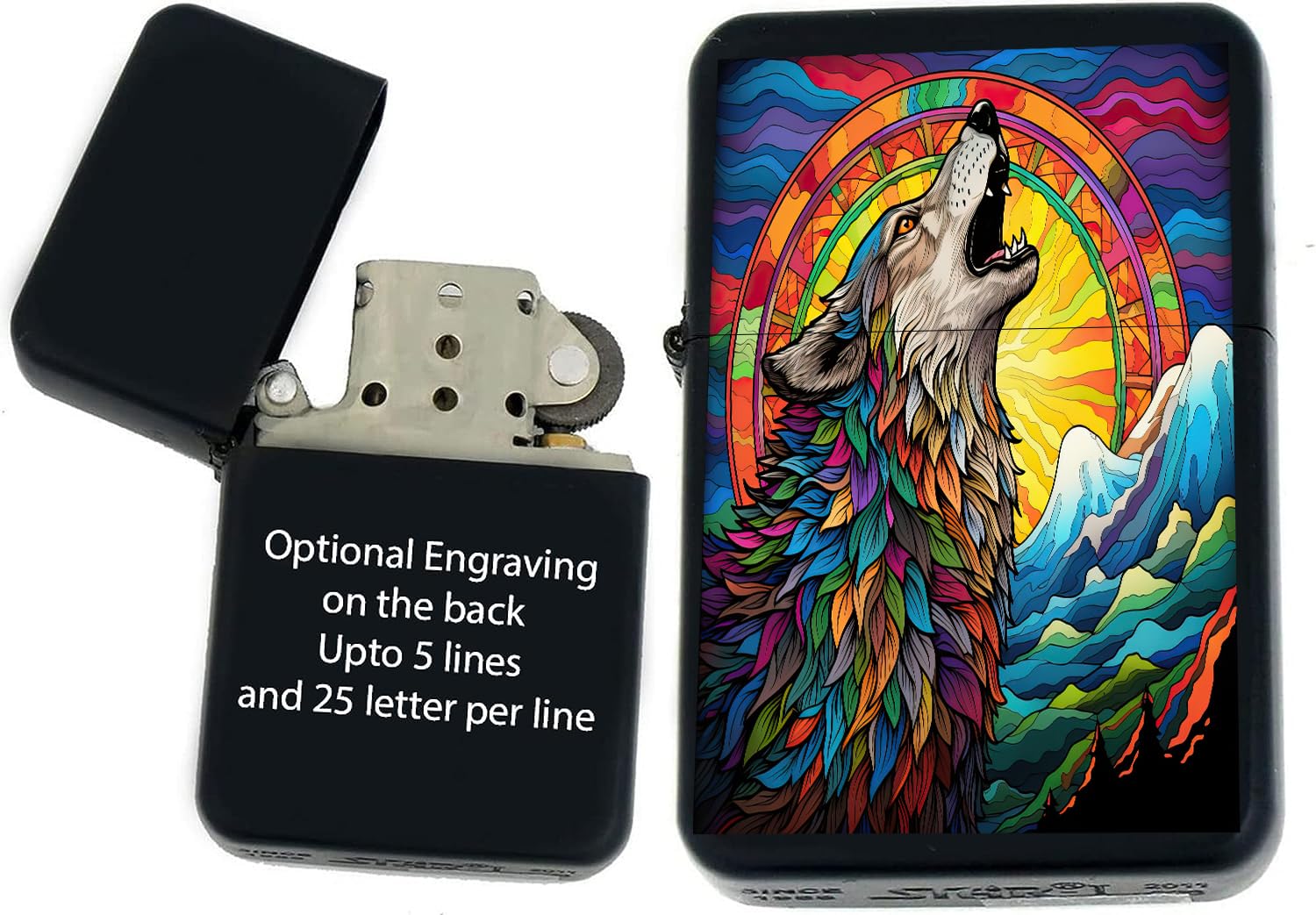 Personalized Custom Wolf Collection UV Printed Windproof Oil Lighter - Engraving (Wolf-15) - Christmas, Halloween & Valentines Day Gift