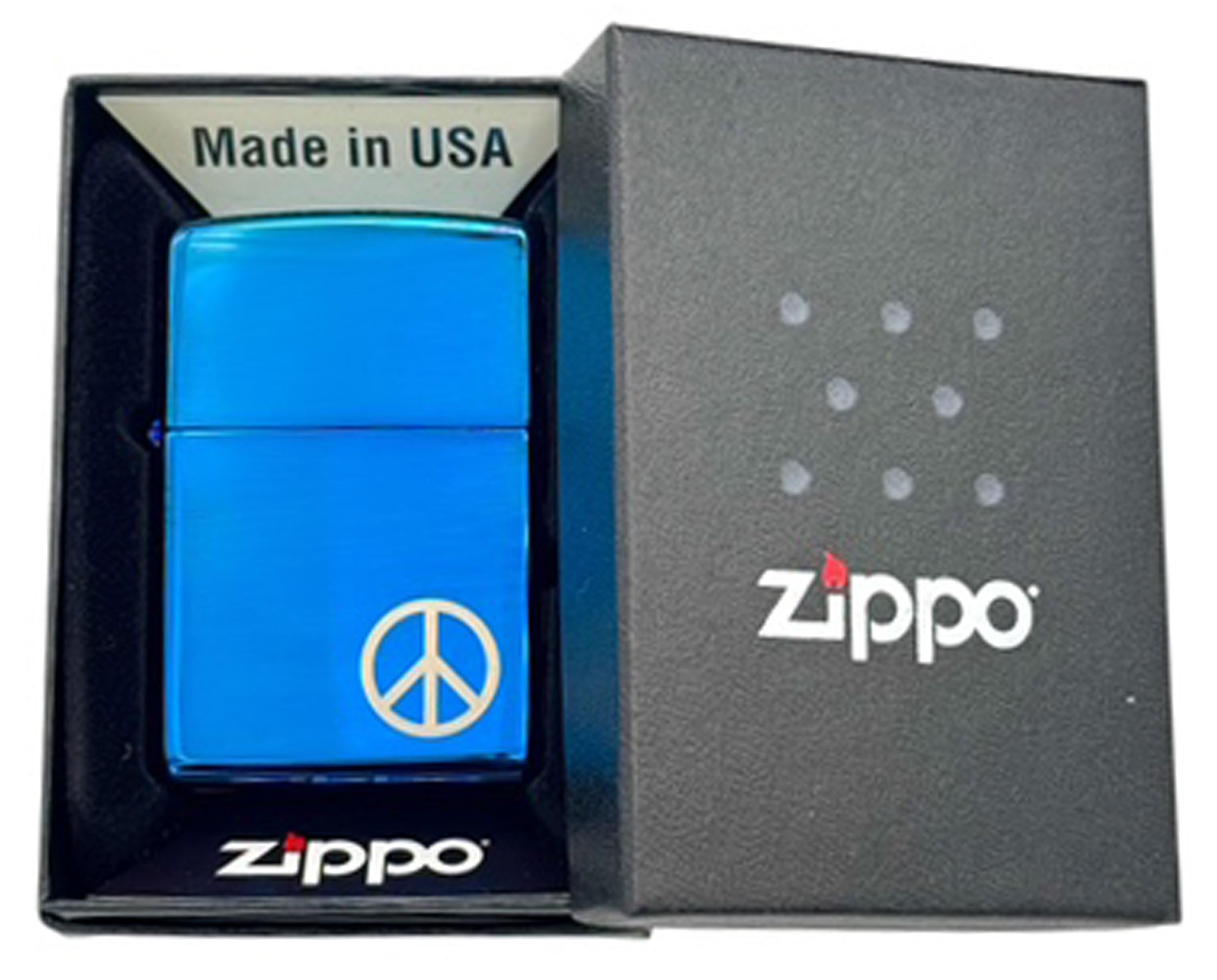 Personalized Zippo Windproof Sapphire Blue Peace Lighter, with Peace Sign