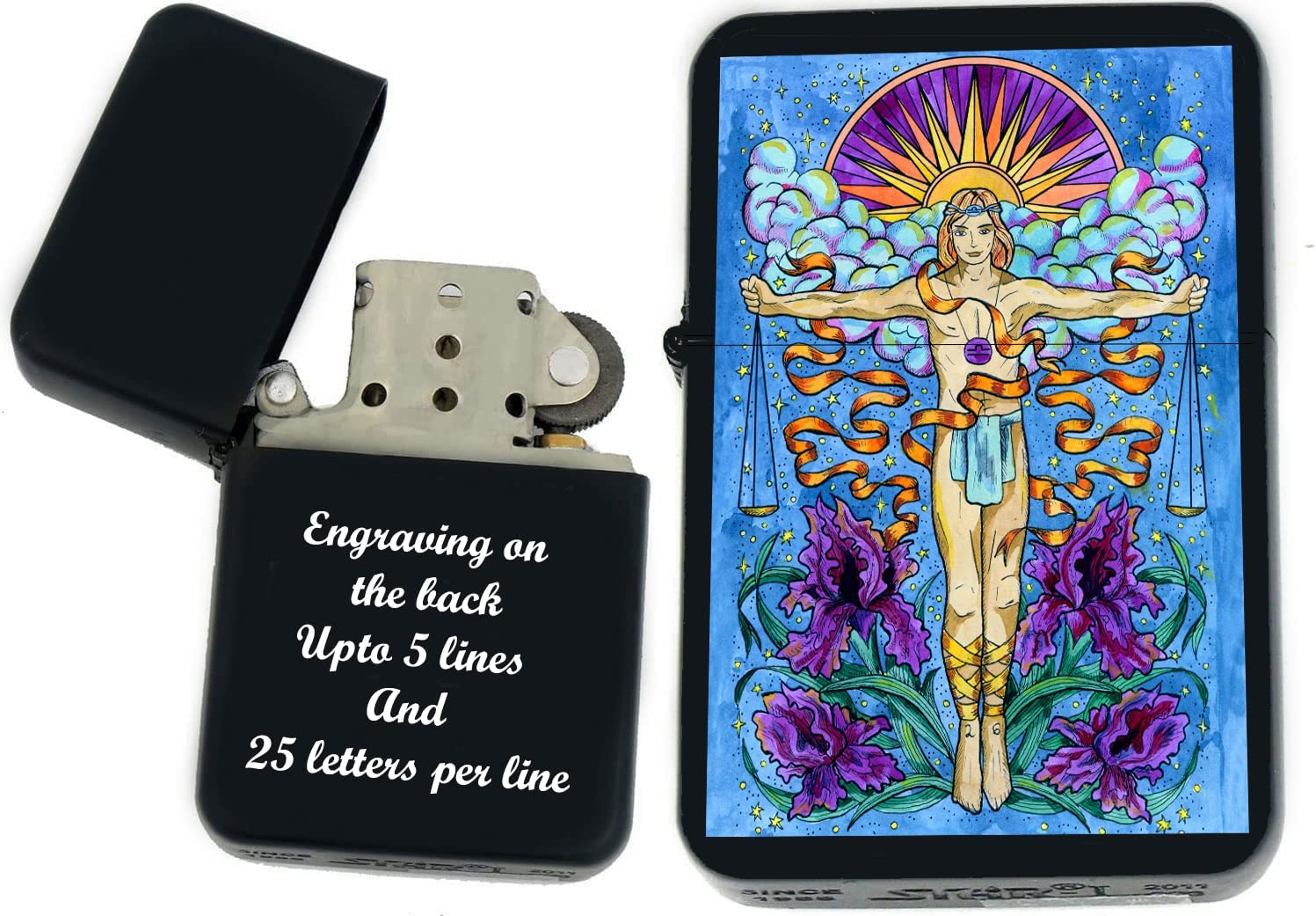 GIFTS INFINITY-Personalized Birthday Zodiac Signs Windproof Lighters-Black Matt (Libra 1)