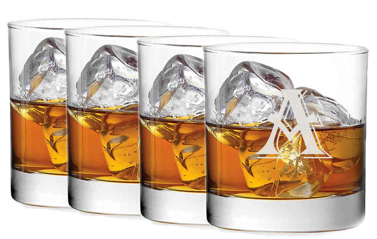 Personalized Customized Set of 4 Double 11oz Old Fashioned Glasses Laser Engraved (Circle)