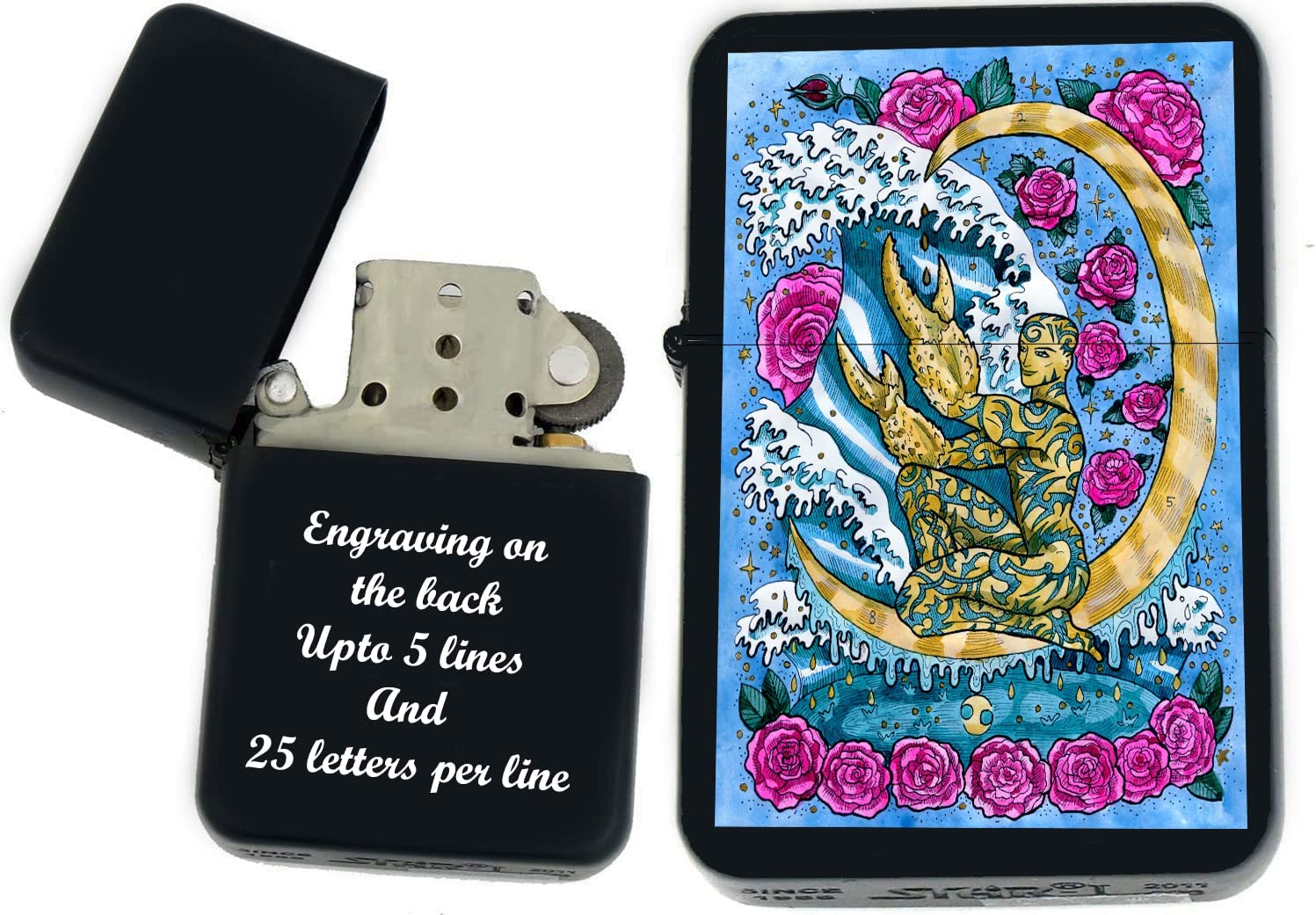 GIFTS INFINITY-Personalized Birthday Zodiac Signs Windproof Lighters-Black Matt (Cancer 1)