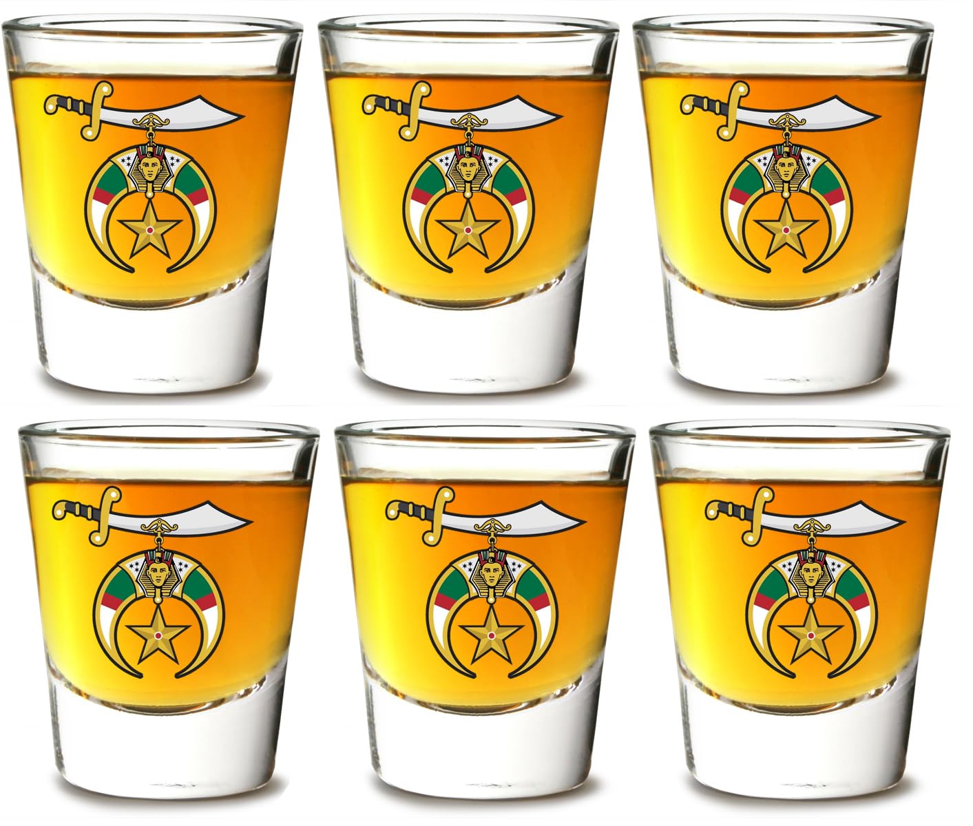GIFTS INFINITY Set Of 6 1.5oz Shot Glasses UV Printed Masonic, OES Past Matron, Shriner, 32nd Degree Scottish Rite, 33rd Degree Scottish Rite, Past-Master (Shriner)