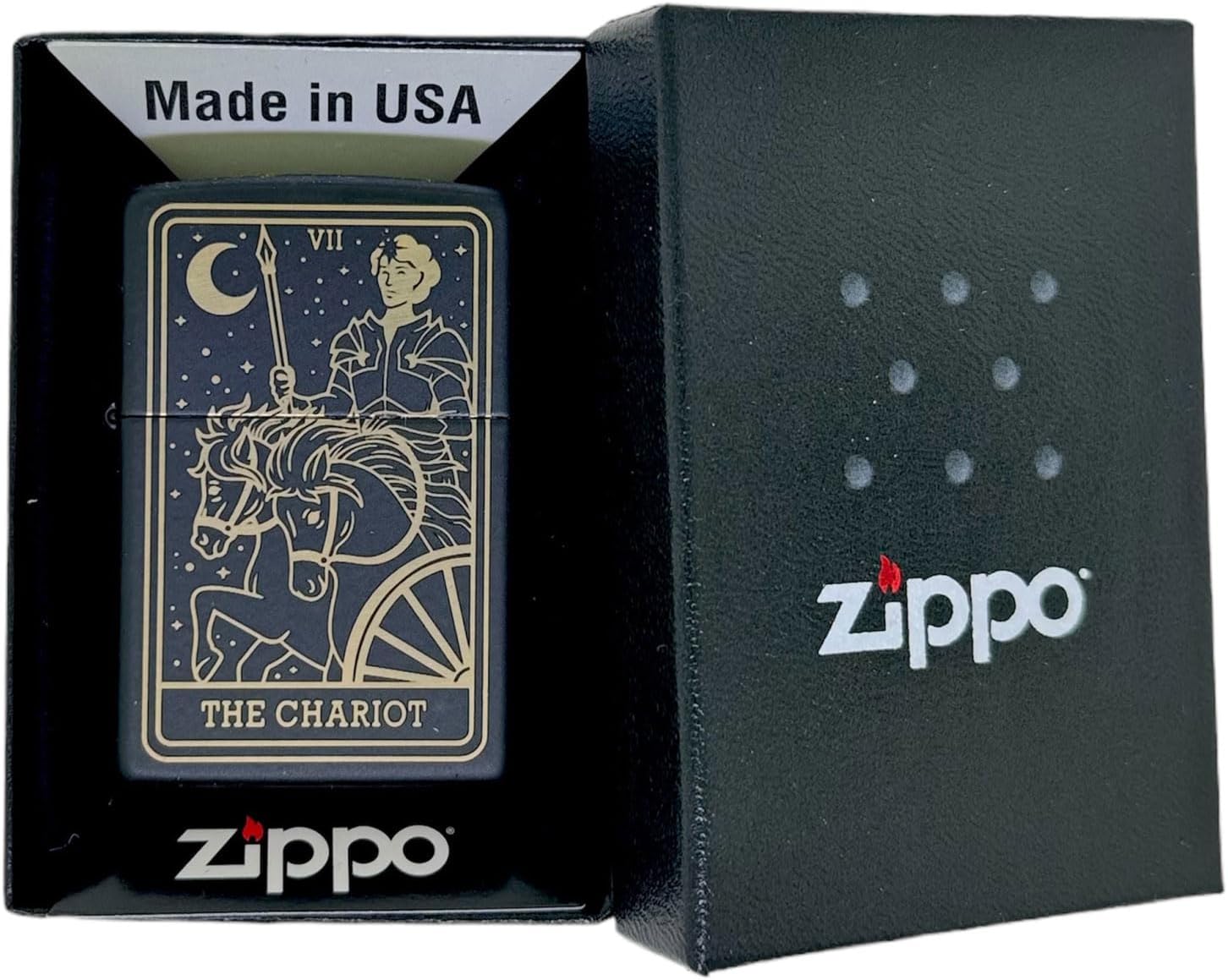 23 Custom Tarot Card - Major Arcana Cards Laser Engraved Zippo Black Matt Windproof Lighters! (The Chariot)