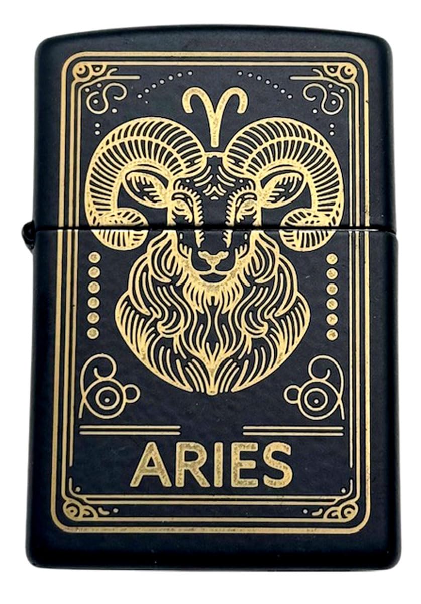 Zippo Lighter - Personalized Custom Message Engraved on Backside Zodiac, Horoscope Signs (Aries)