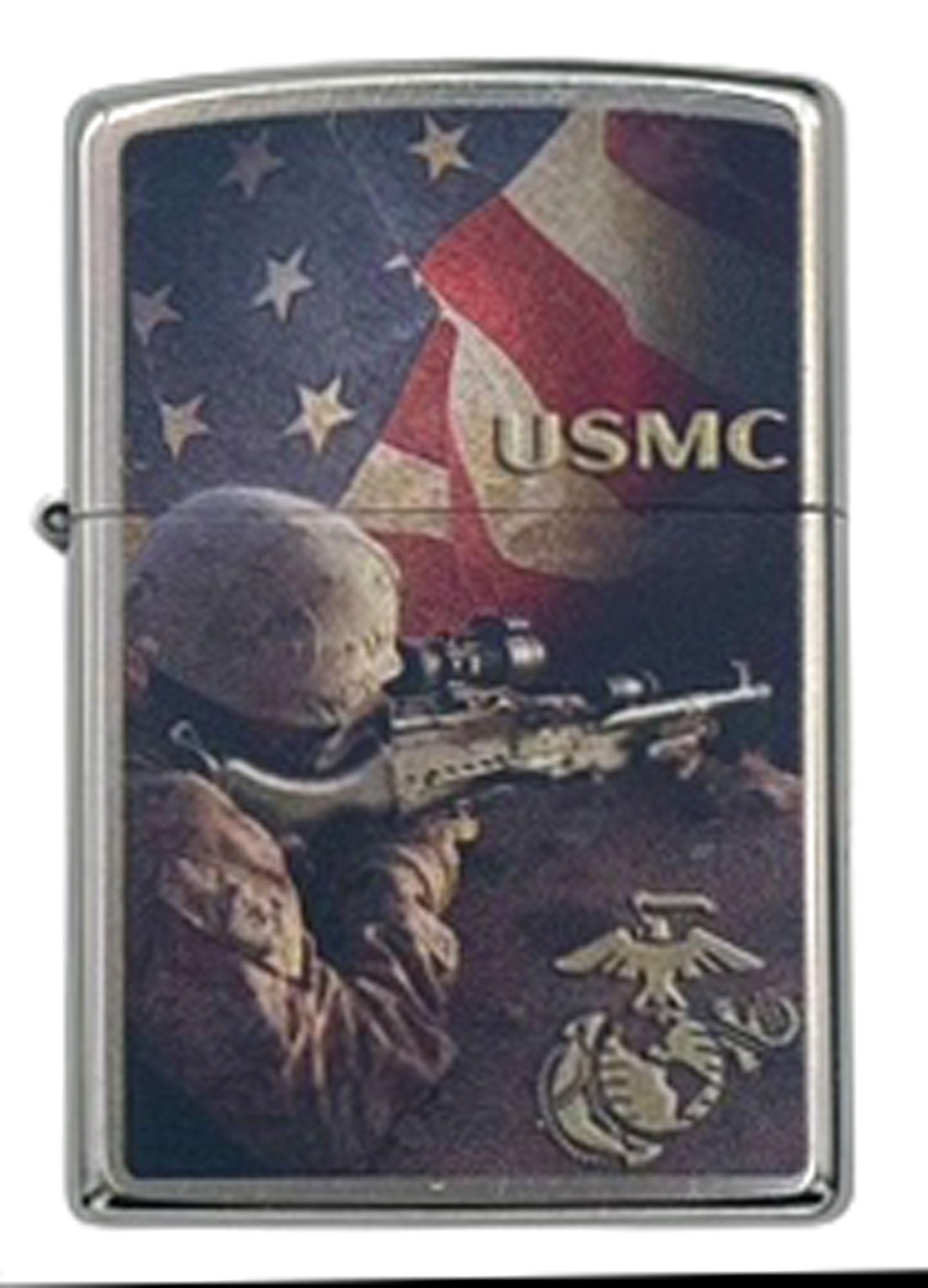 Custom Personalized Zippo U.S. Marine Corps Classic Windproof lighters - Free Engraving - Christmas, Halloween & Valentines Day Gift (Silver Fl)