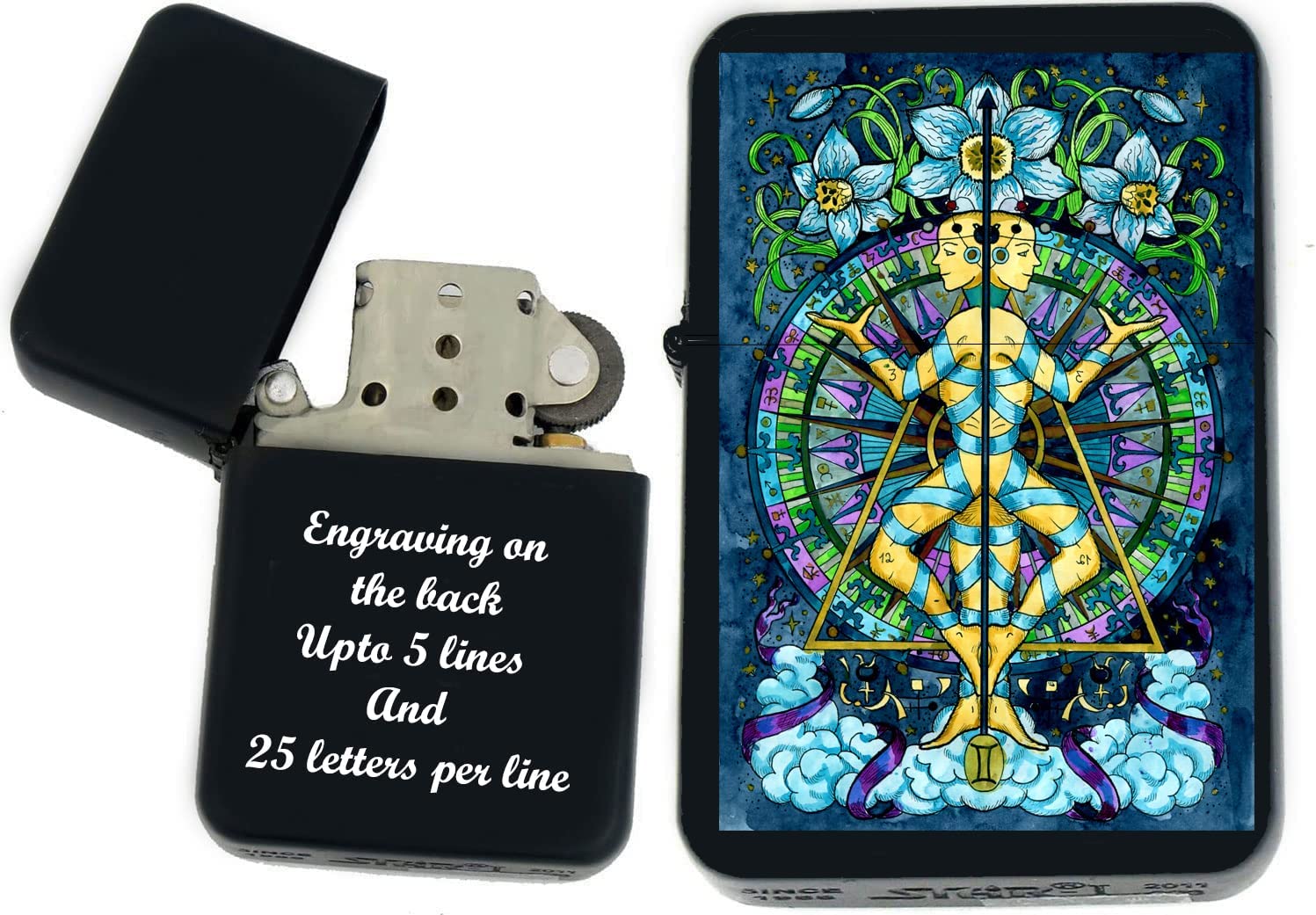 GIFTS INFINITY-Personalized Birthday Zodiac Signs Windproof Lighters-Black Matt (Gemini 1)