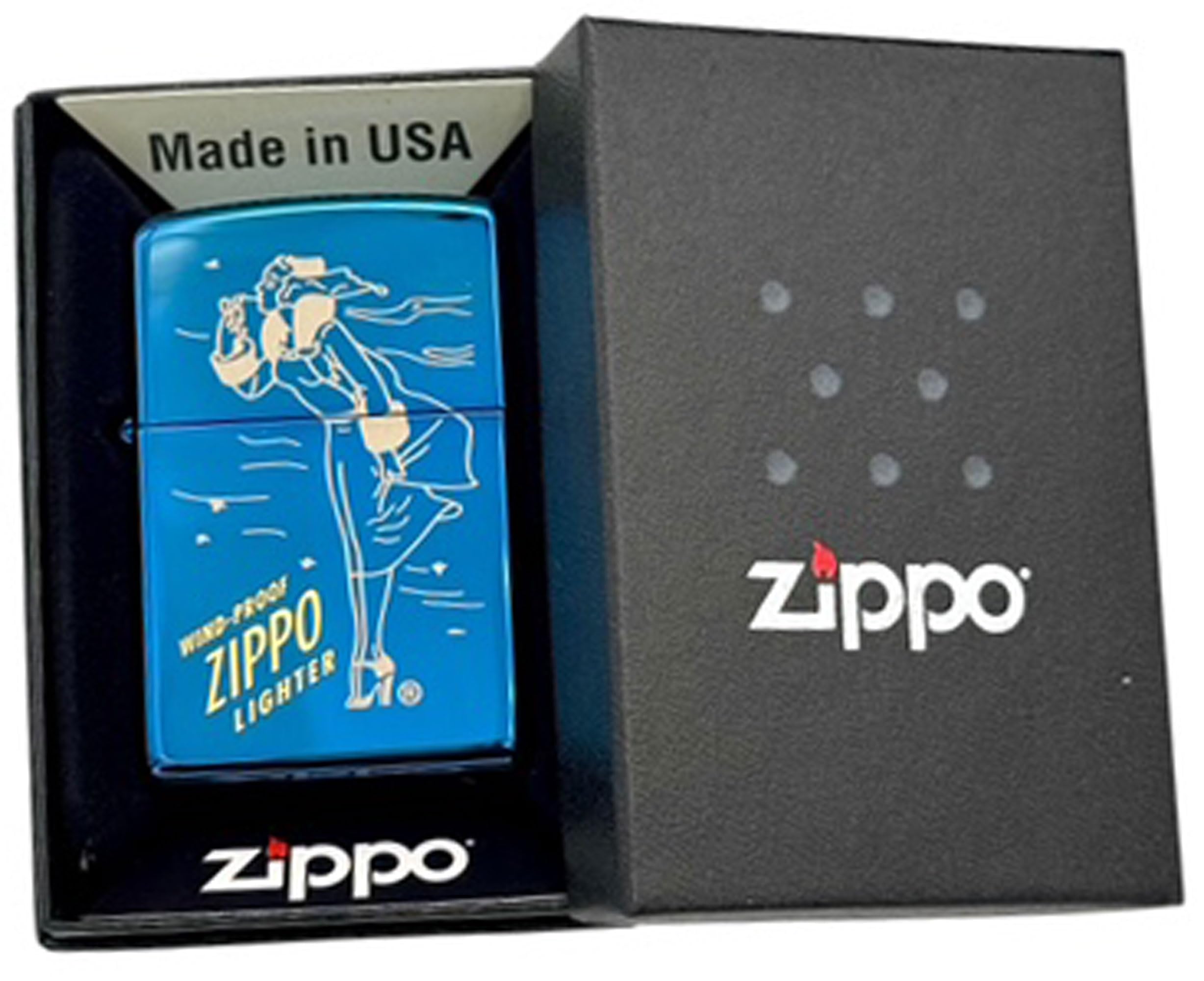 Custom Personalized Zippo Classic Windy Girl Windproof Oil Lighters - Engraving - Christmas, Halloween & Valentines Day Gift (Blue)