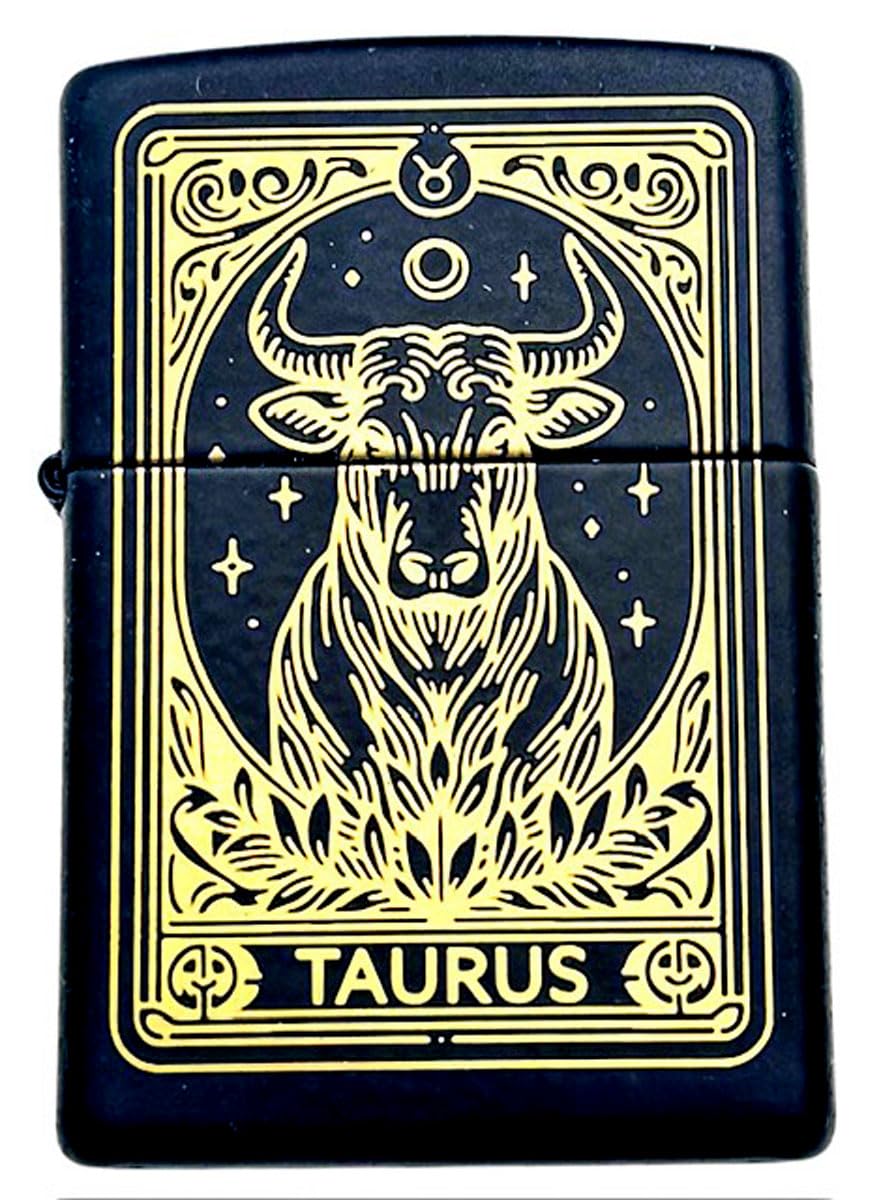 Zippo Lighter - Personalized Custom Message Engraved on Backside Fireworks and Flag Gold (Taurus)