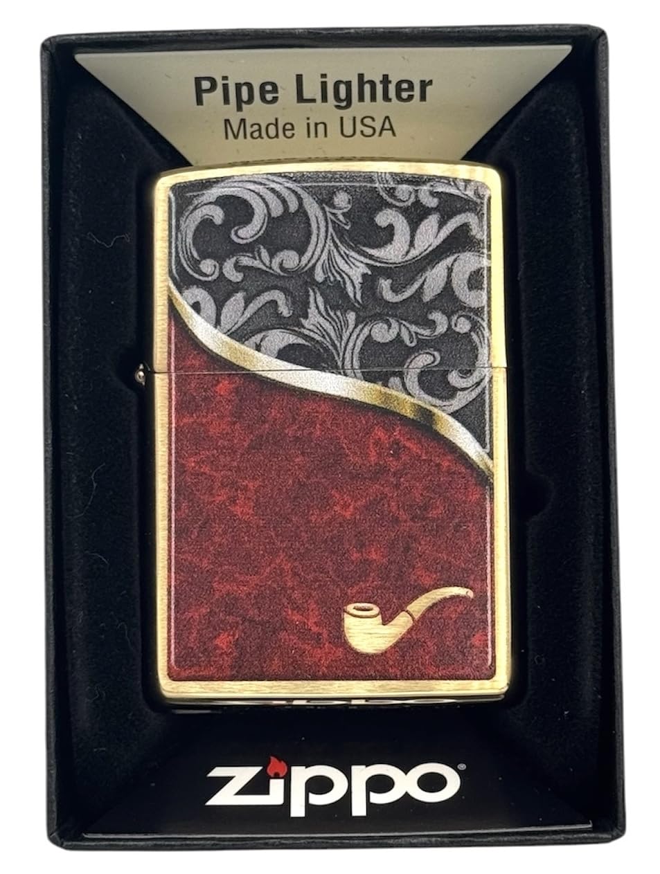 Personalized ZIPPO Classic Pipe Windproof Oil Lighter Engraving (Gold Red)