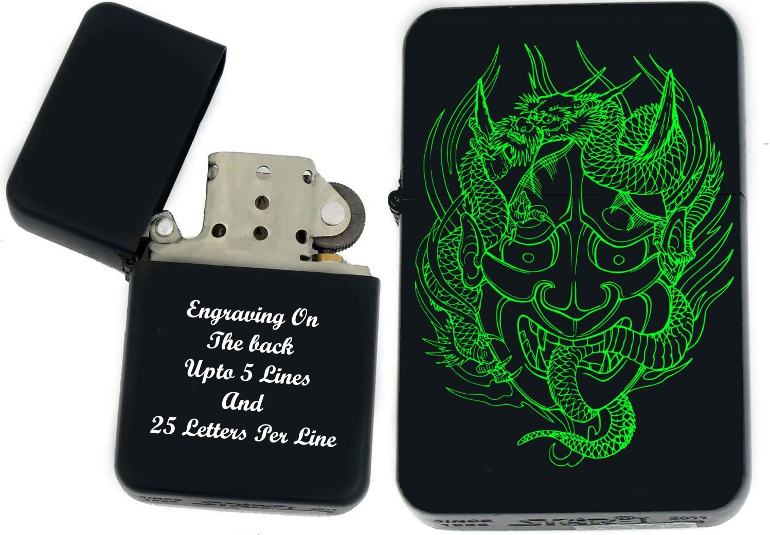 GIFTS INFINITY-Personalized Japanese Mask Oni Demon Kabuki Lighters–Black Matt(S-14)