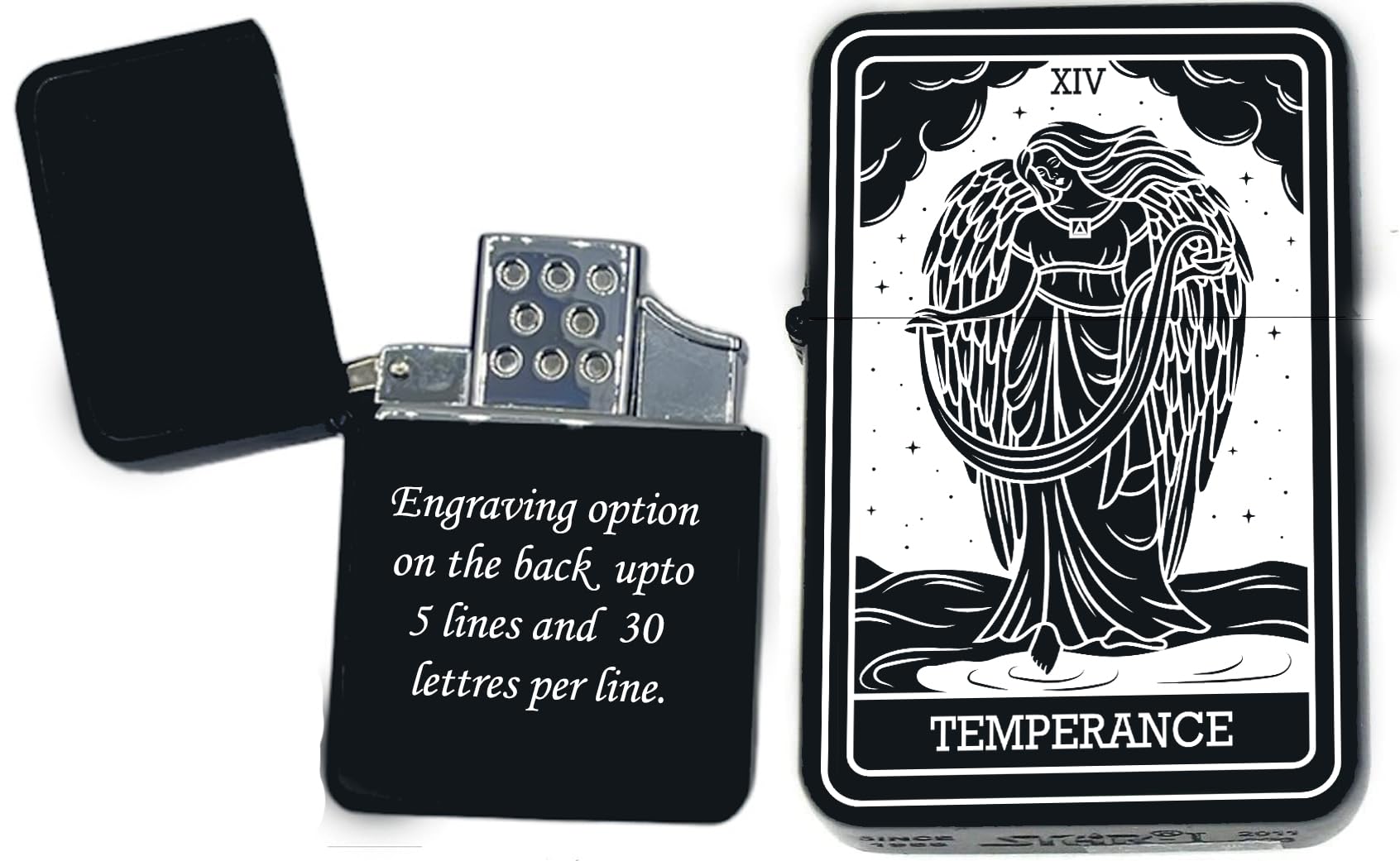 Custom Personalizied Tarot Card - 24 Major Arcana Cards Available Laser Engraved Unique Collectible Gifts Infinity Black Matt Single Torch Butane Lighters! (Temperance)