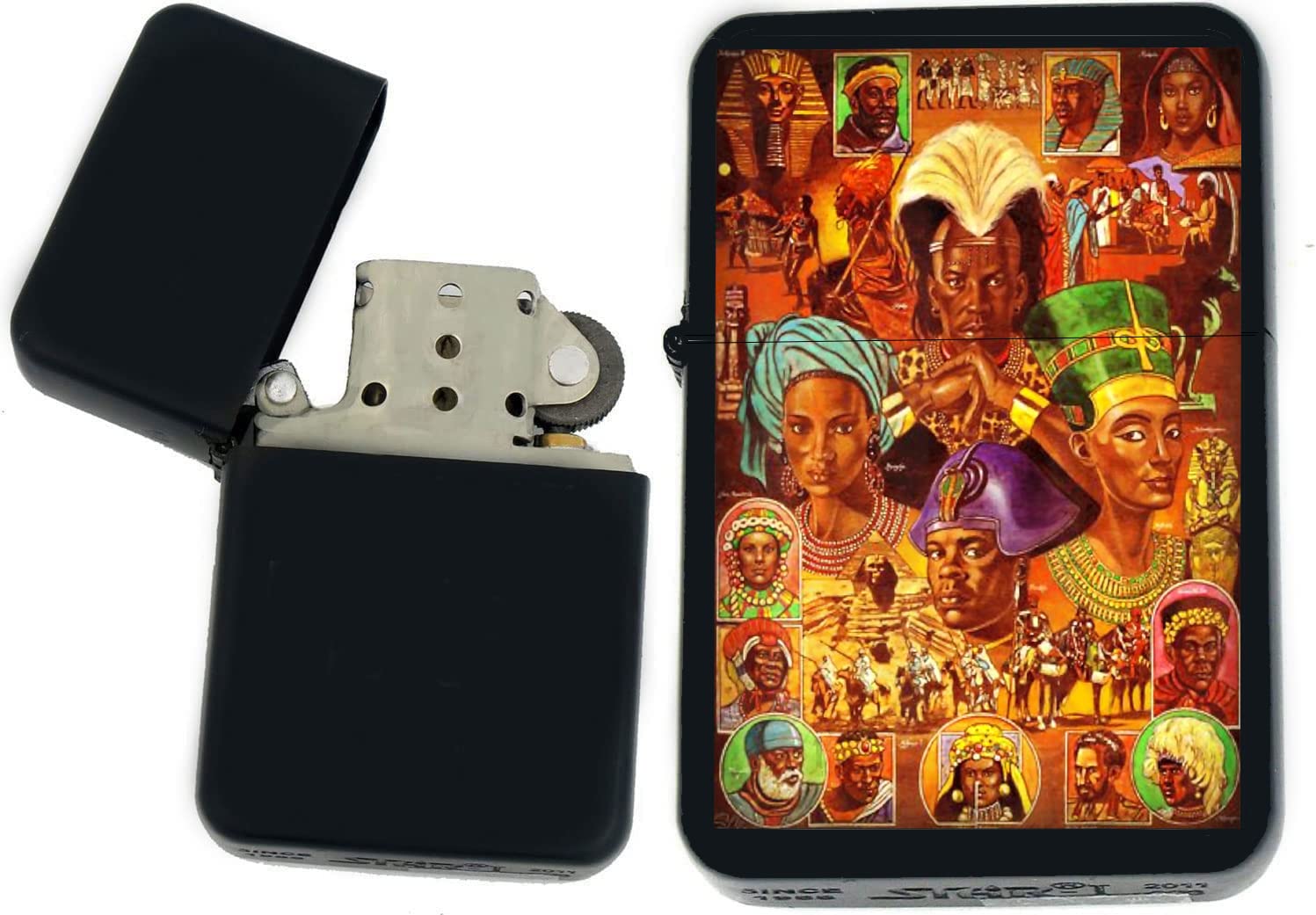 Pharaoh, Egyptian, Tutankhamun, Cleopatra, Eye-of-Horus, Pyramids-Ankh, Lioness-Goddess Unique Collectible s Infinity Black Matt Windproof Lighters! - Christmas, Halloween & Valentines Day Gift