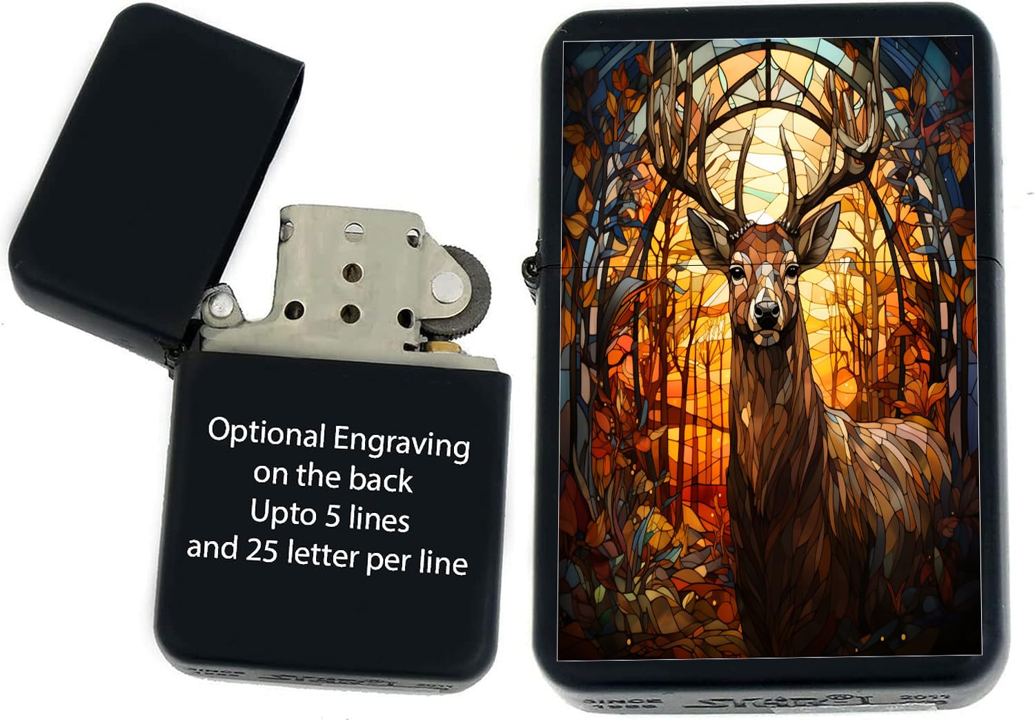 Custom Animal Deer - Elk, Deer Hunting Unique Collectible s Infinity Black Matt Windproof Lighters! (Deer-12) - Christmas, Halloween & Valentines Day Gift