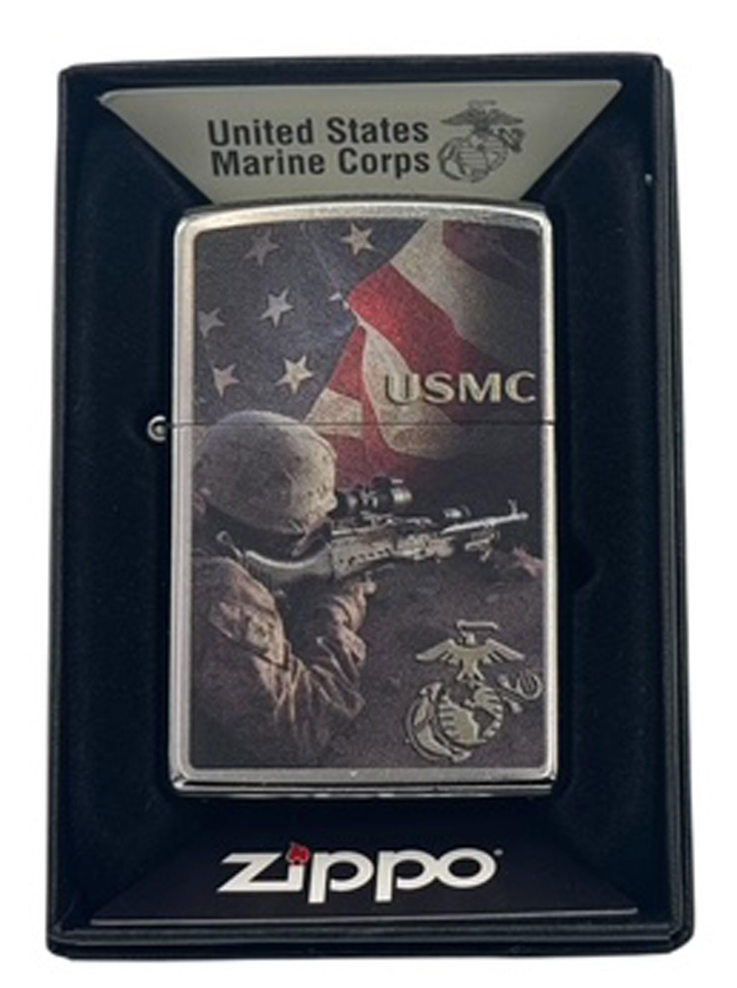 Custom Personalized Zippo U.S. Marine Corps Classic Windproof lighters - Free Engraving - Christmas, Halloween & Valentines Day Gift (Silver Fl)