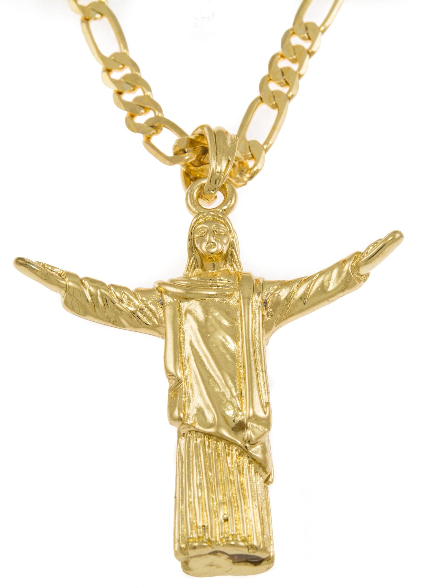 Mens Hip-Hop Mat Finish Gold Tone Our Lord Jesus Pendant Necklace 24" chain,