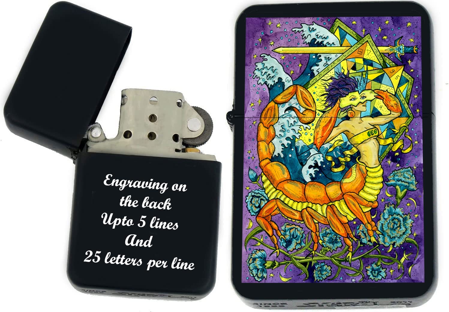 GIFTS INFINITY-Personalized Birthday Zodiac Signs Windproof Lighters-Black Matt (Scorpio 1)