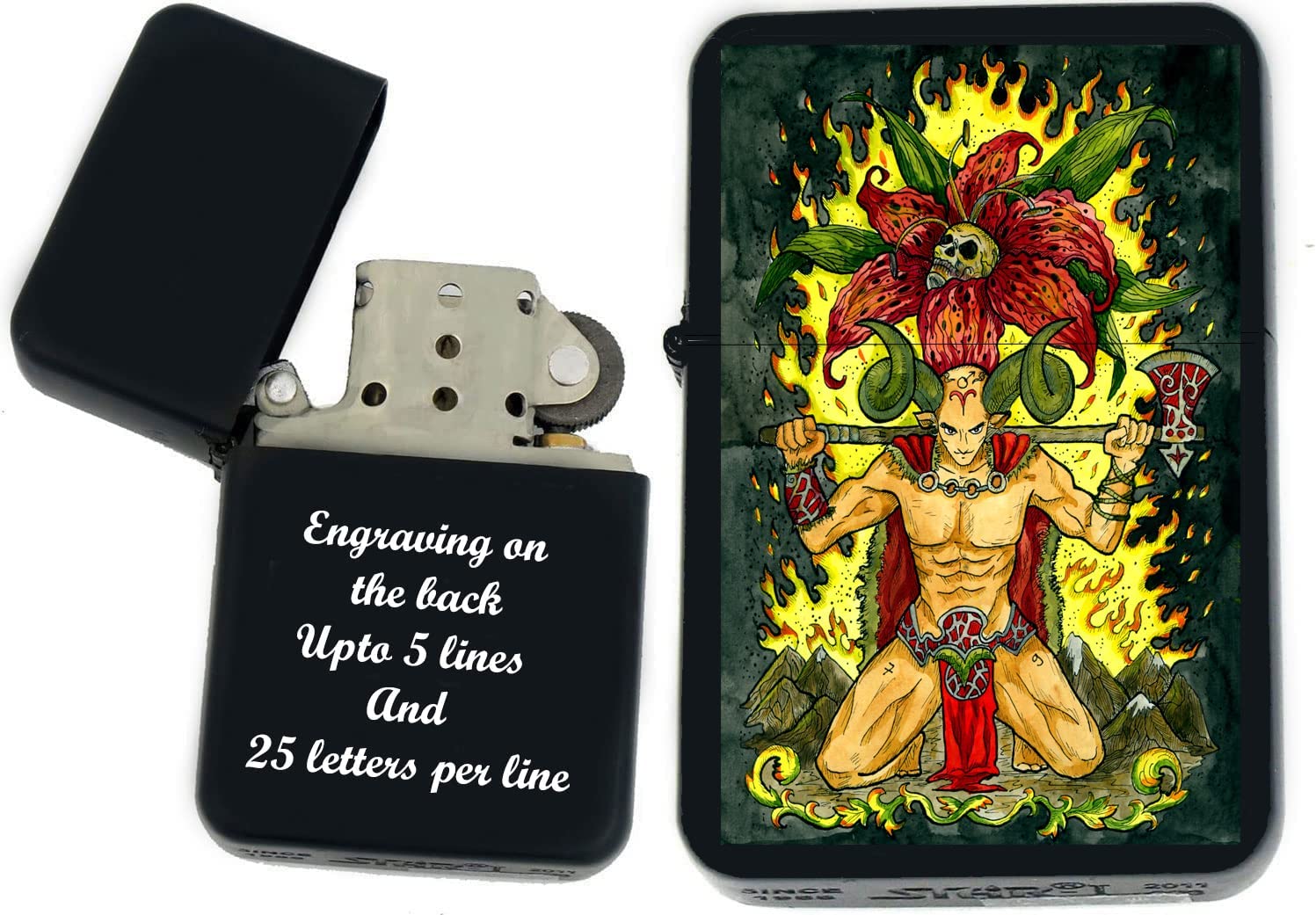 GIFTS INFINITY-Personalized Birthday Zodiac Signs Windproof Lighters-Black Matt (Aries 1)