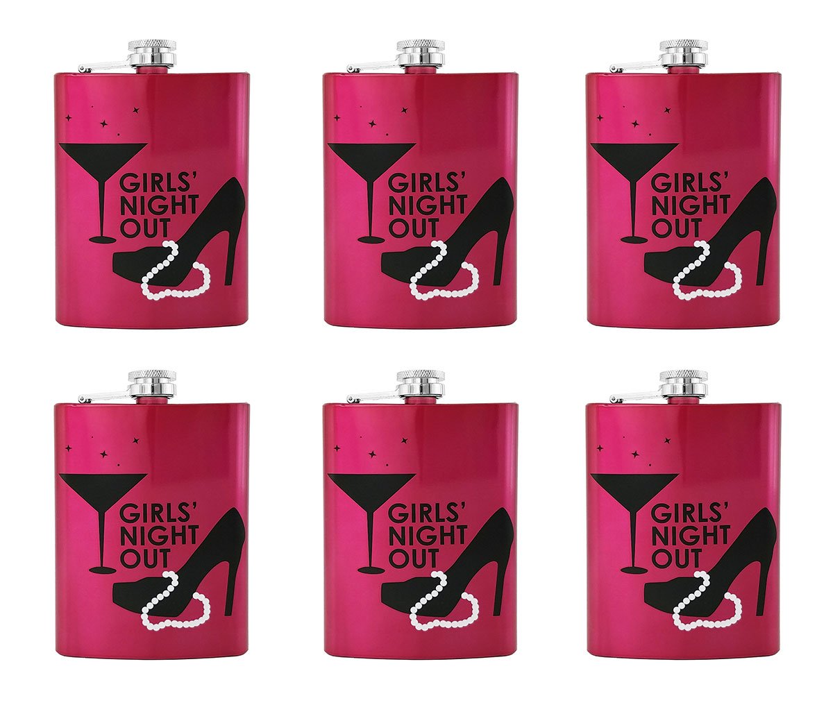Gifts Infinity® Set of 6 8oz Stainless Steel Hip Flask Pink Girls night Out Assorted Colors